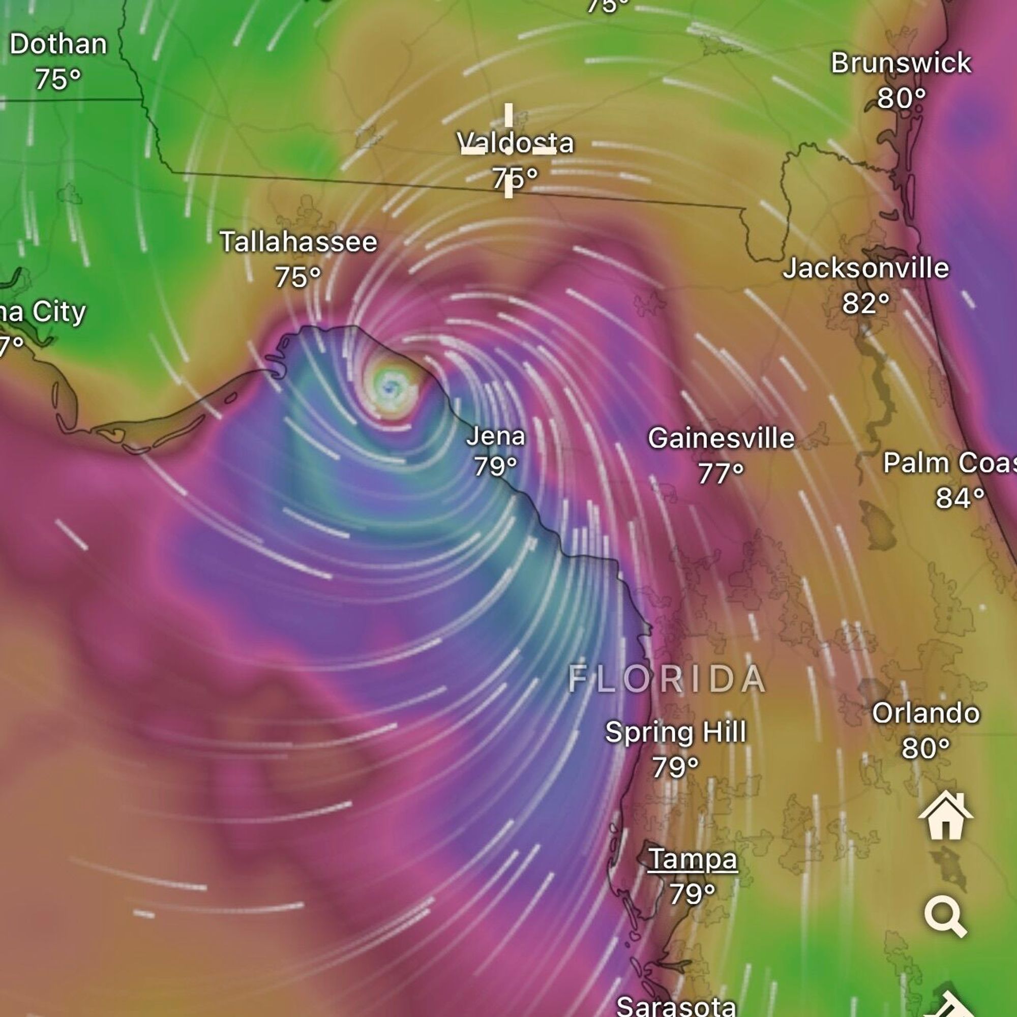 Color radar of hurricane Helene bearing down on the panhandle of Florida.