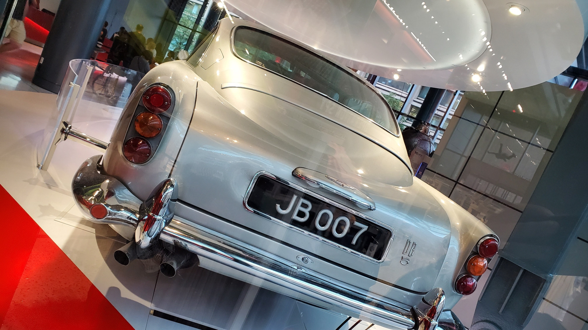 An Aston Martin DB5, showcased in the Spy Museum's Bond exhibit.