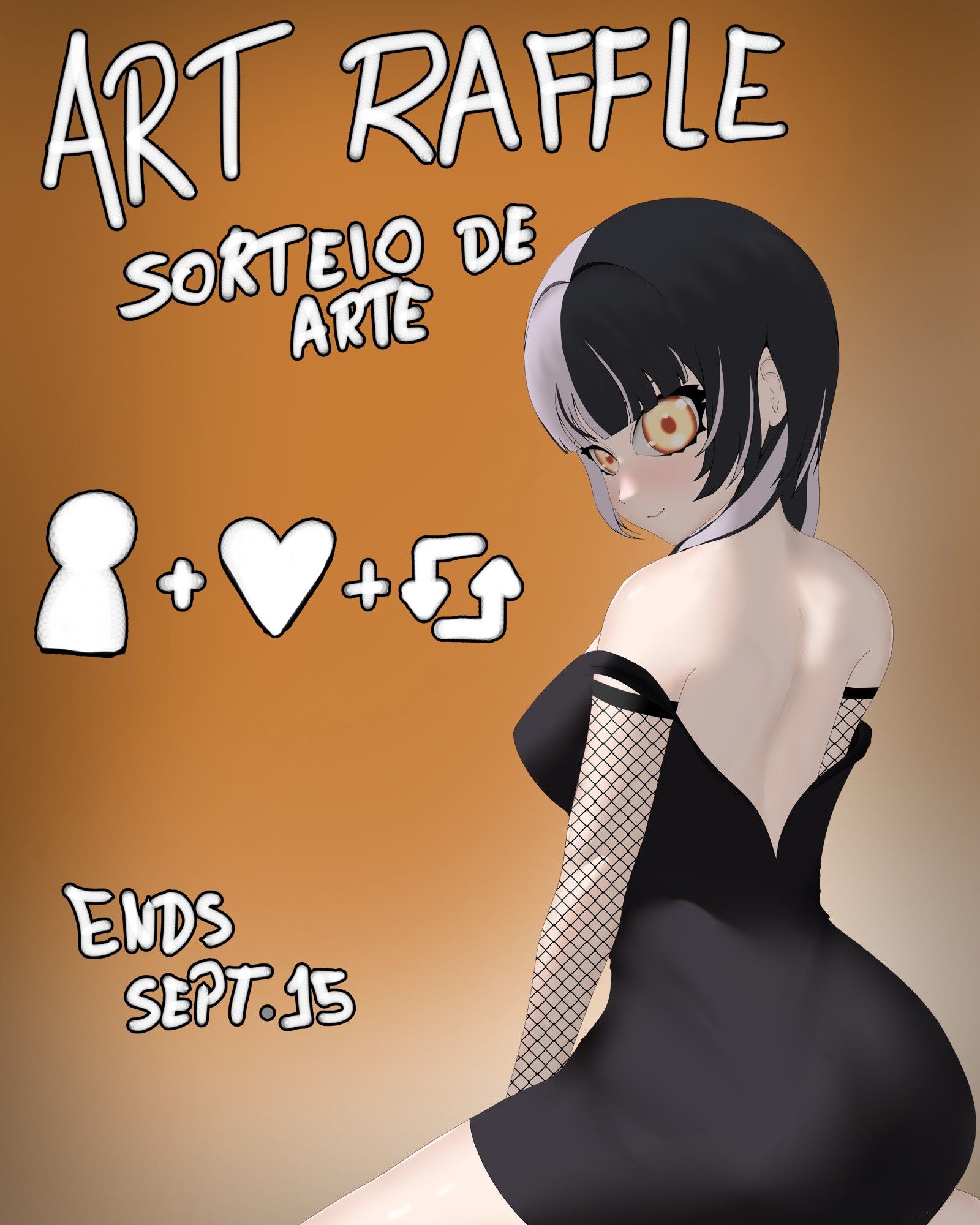 It's an art raffle to celebrate 100 followers, it's says "art raffle" and "sorteio de arte" on the top and "ends Sept. 15" on the bottom, with symbols for follow, like and repost in the middle and a fanart of Shiori from hololive on the right side