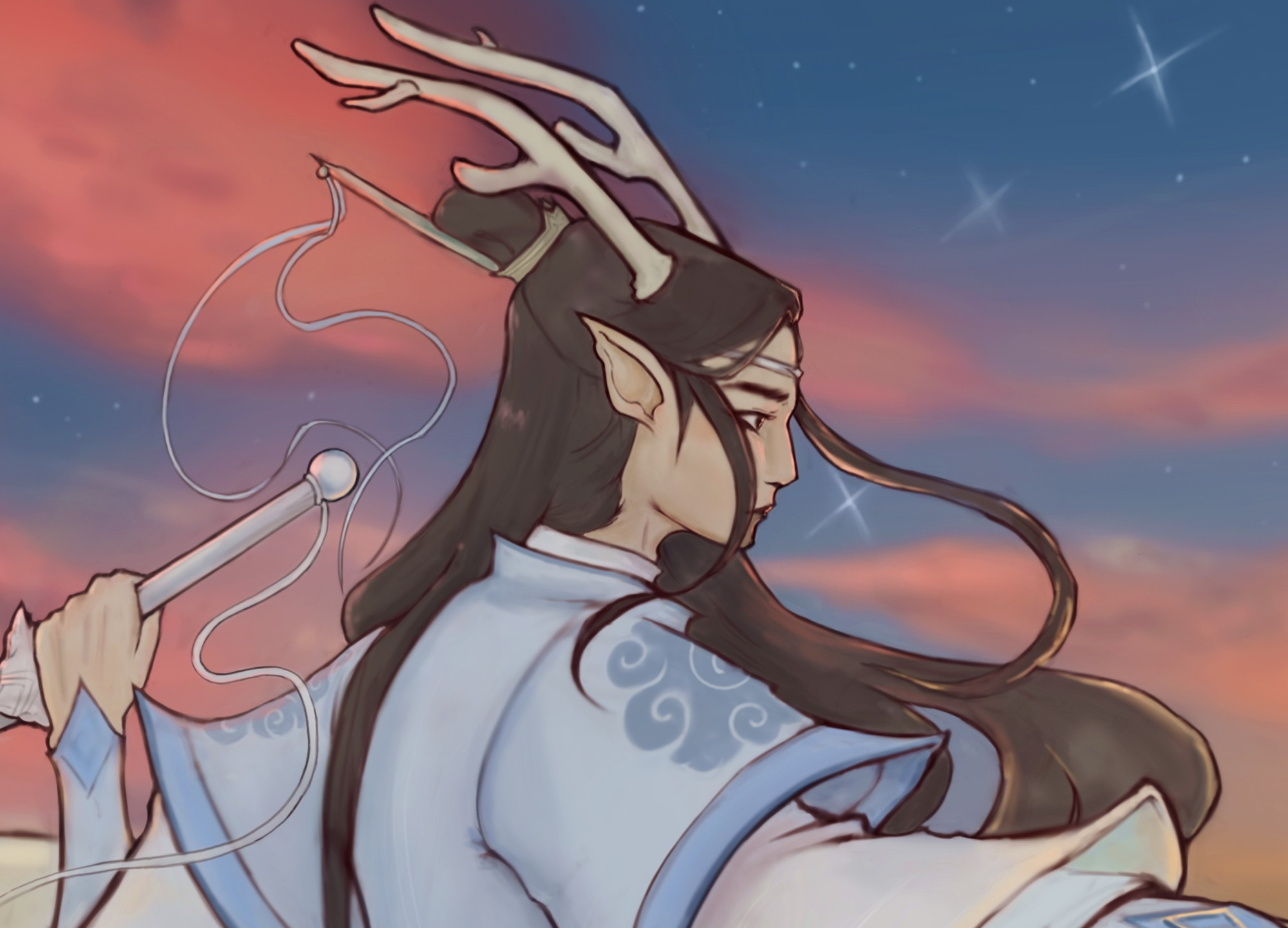 Crop of previous painting zoomed in on Lan Wangjis face