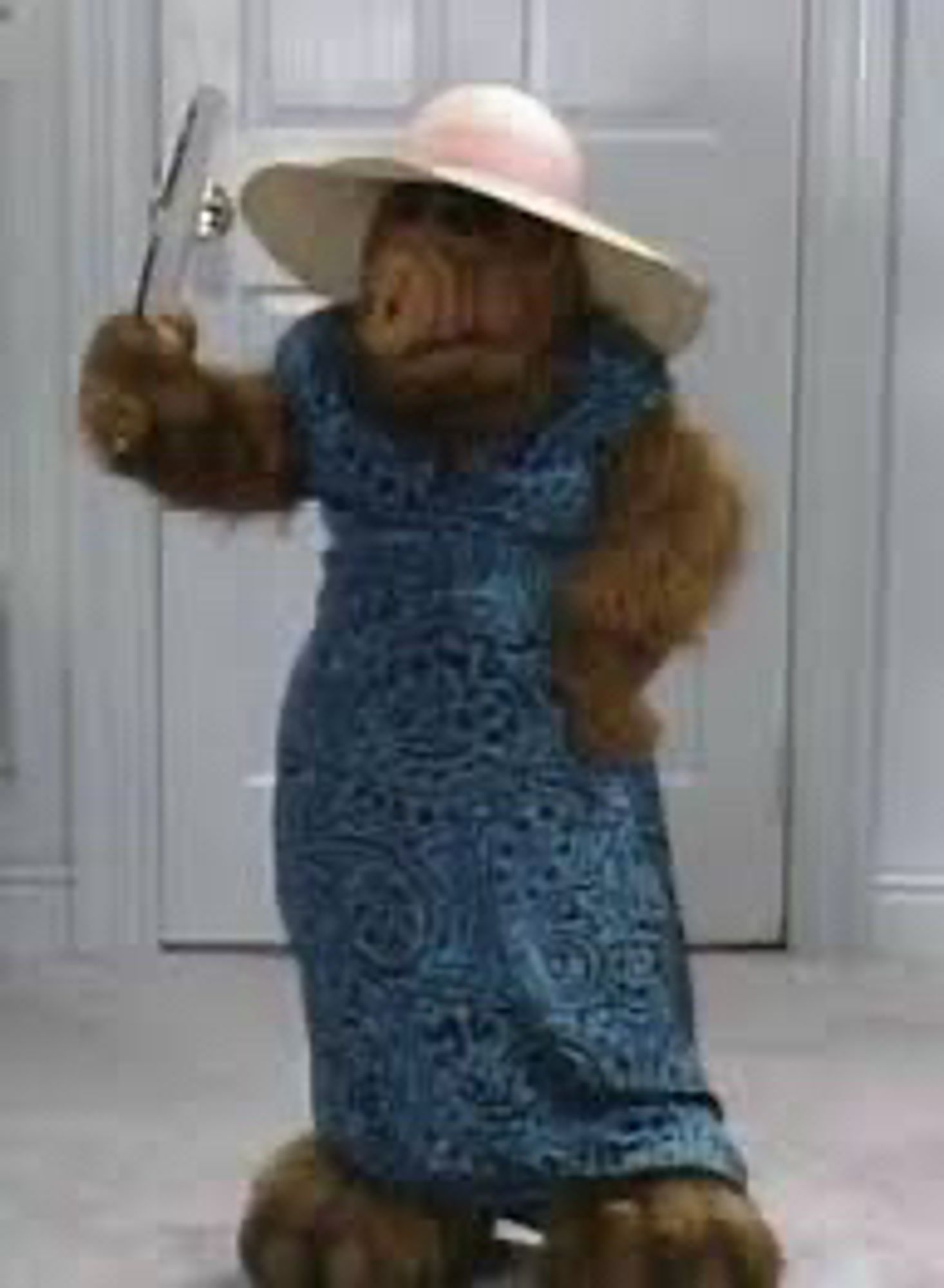 ALF in a sundress and hat