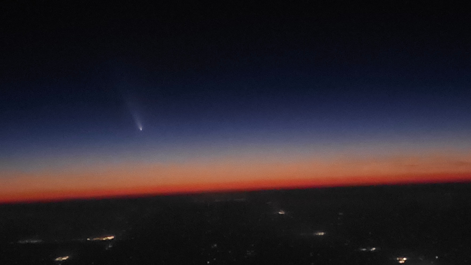 Recent comet during a sunset