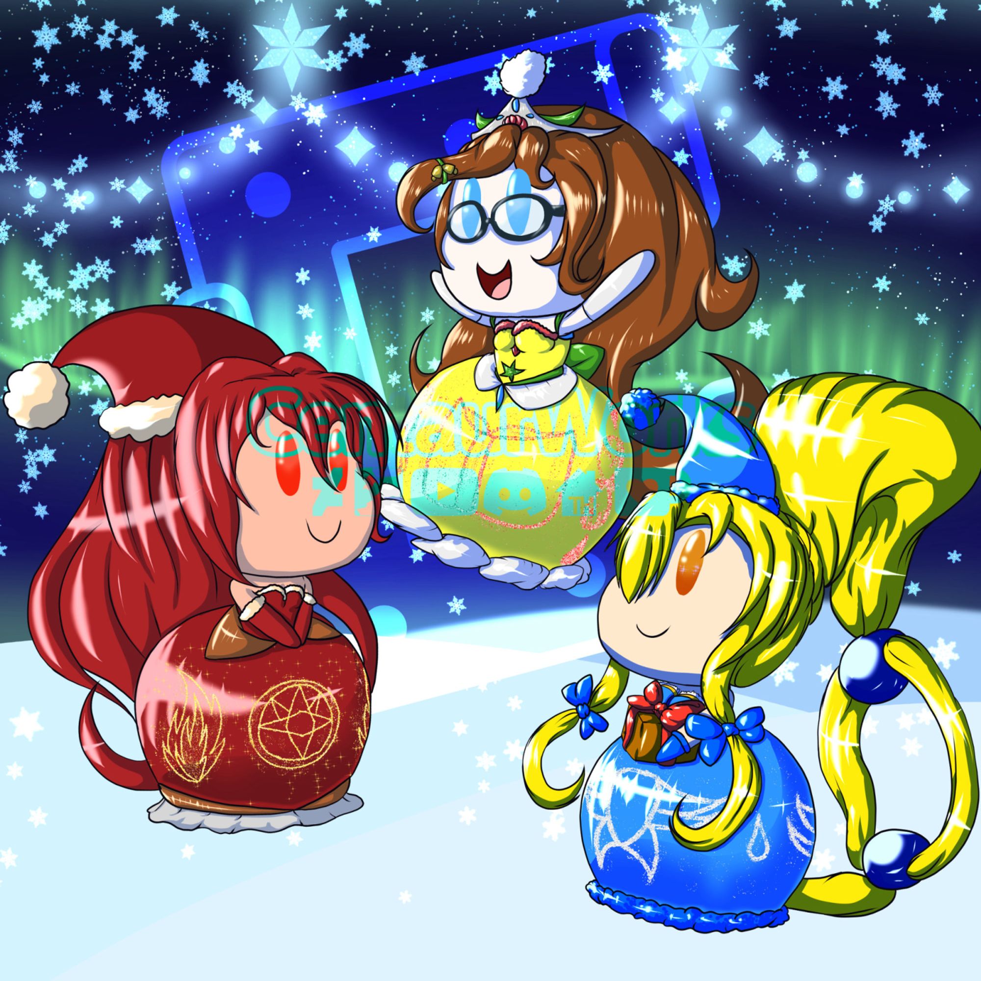 Kenna, Michiko and Claudia, (my Original Characters) in Chibified Versions of their Ornament Ballgowns