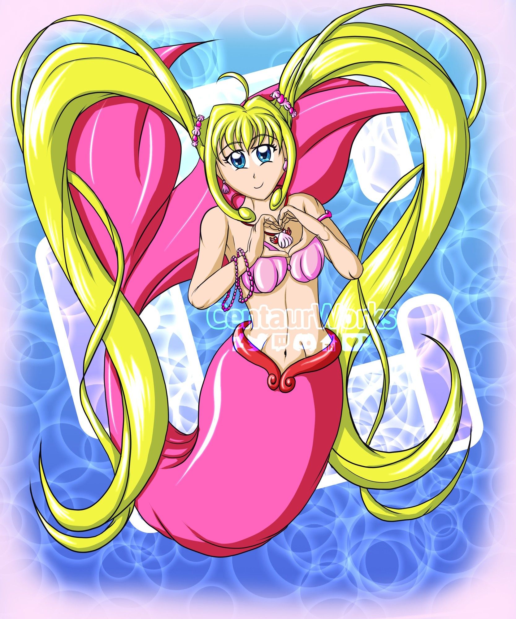 Lucia (from Mermaid Melody) doing a heart sign with her hands to celebrate the series 20th Anniversary