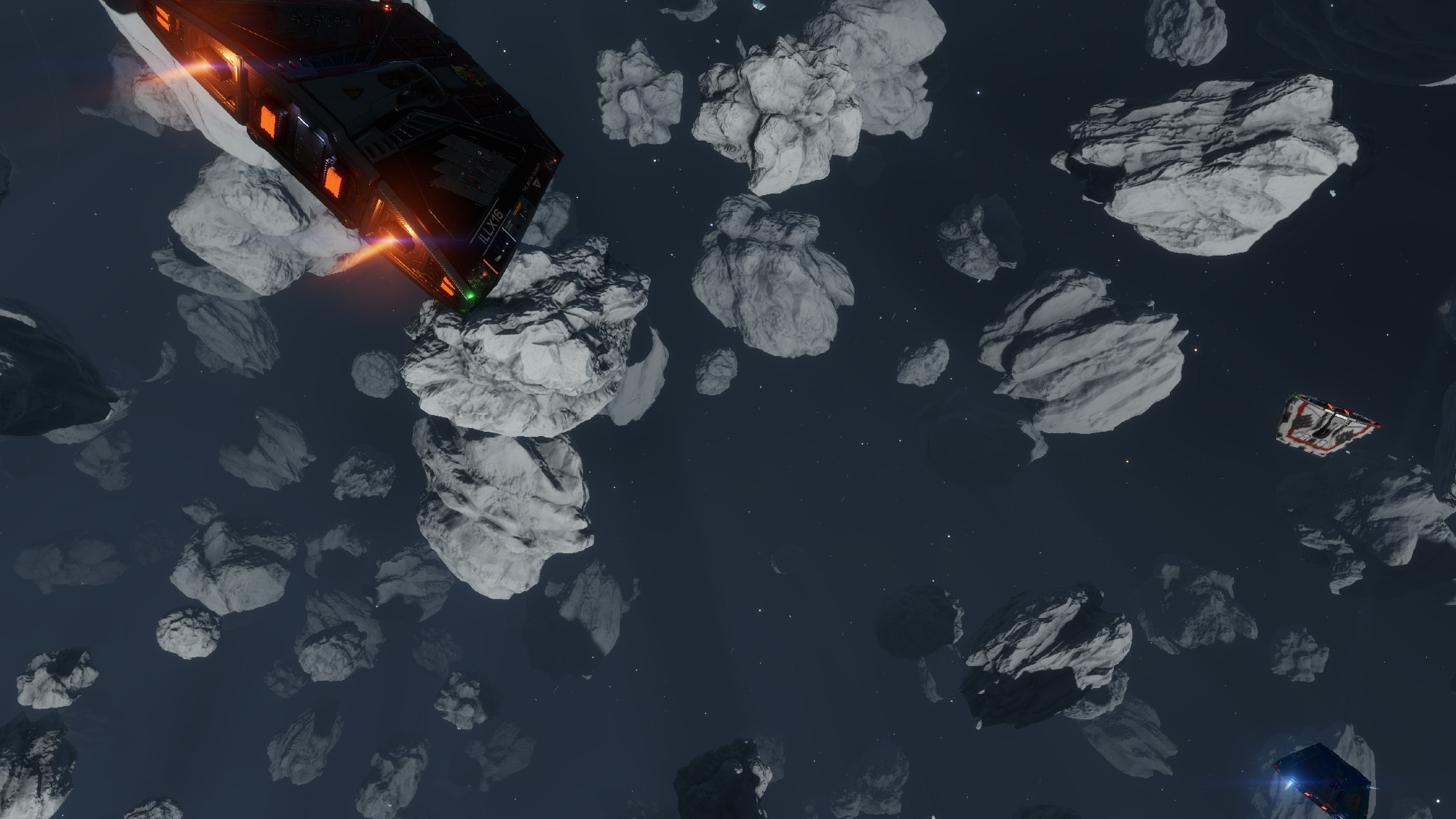 Spaceships flying in an asteroid field!