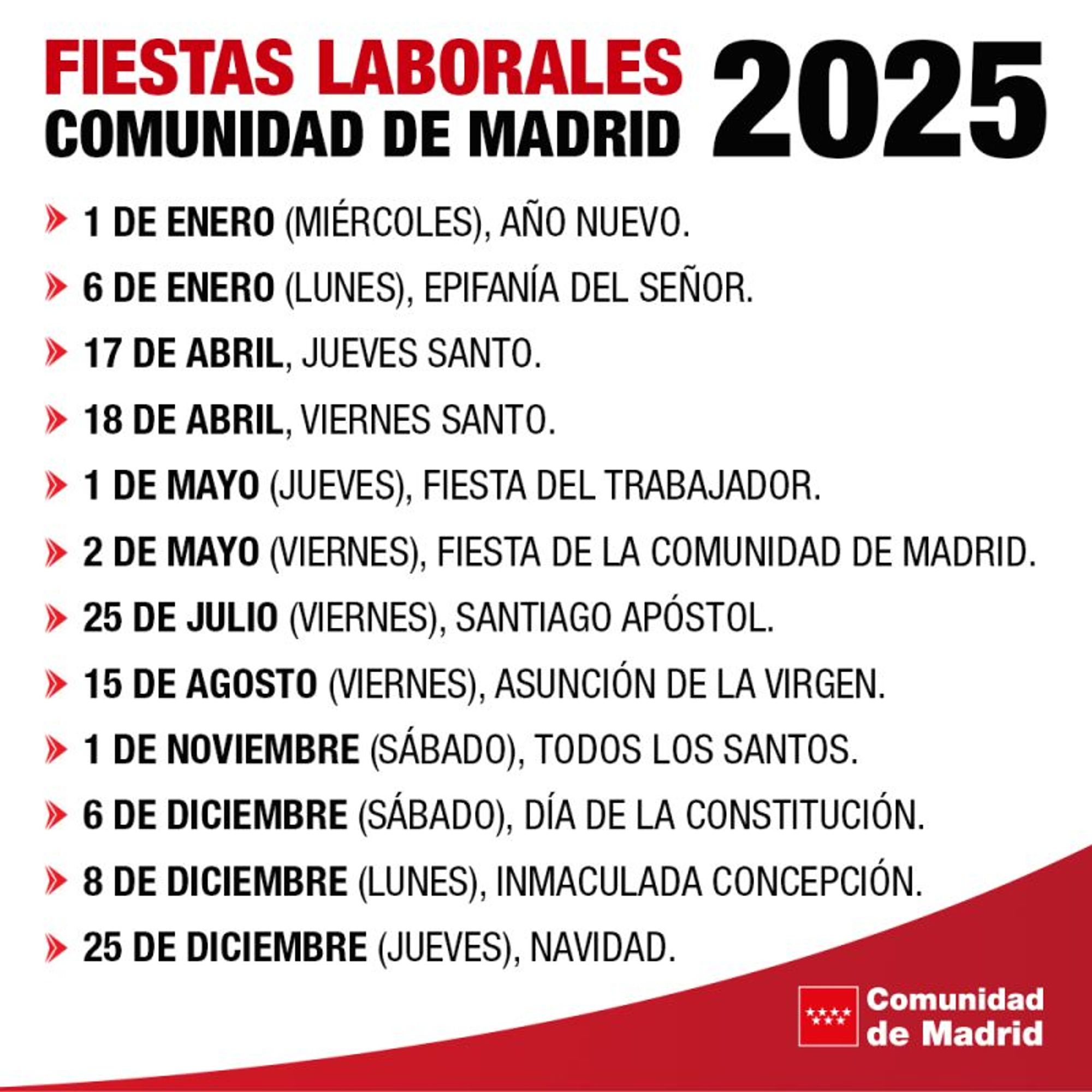 FIESTAS LABORALES 2025 @ COMUNIDAD DE MADRID