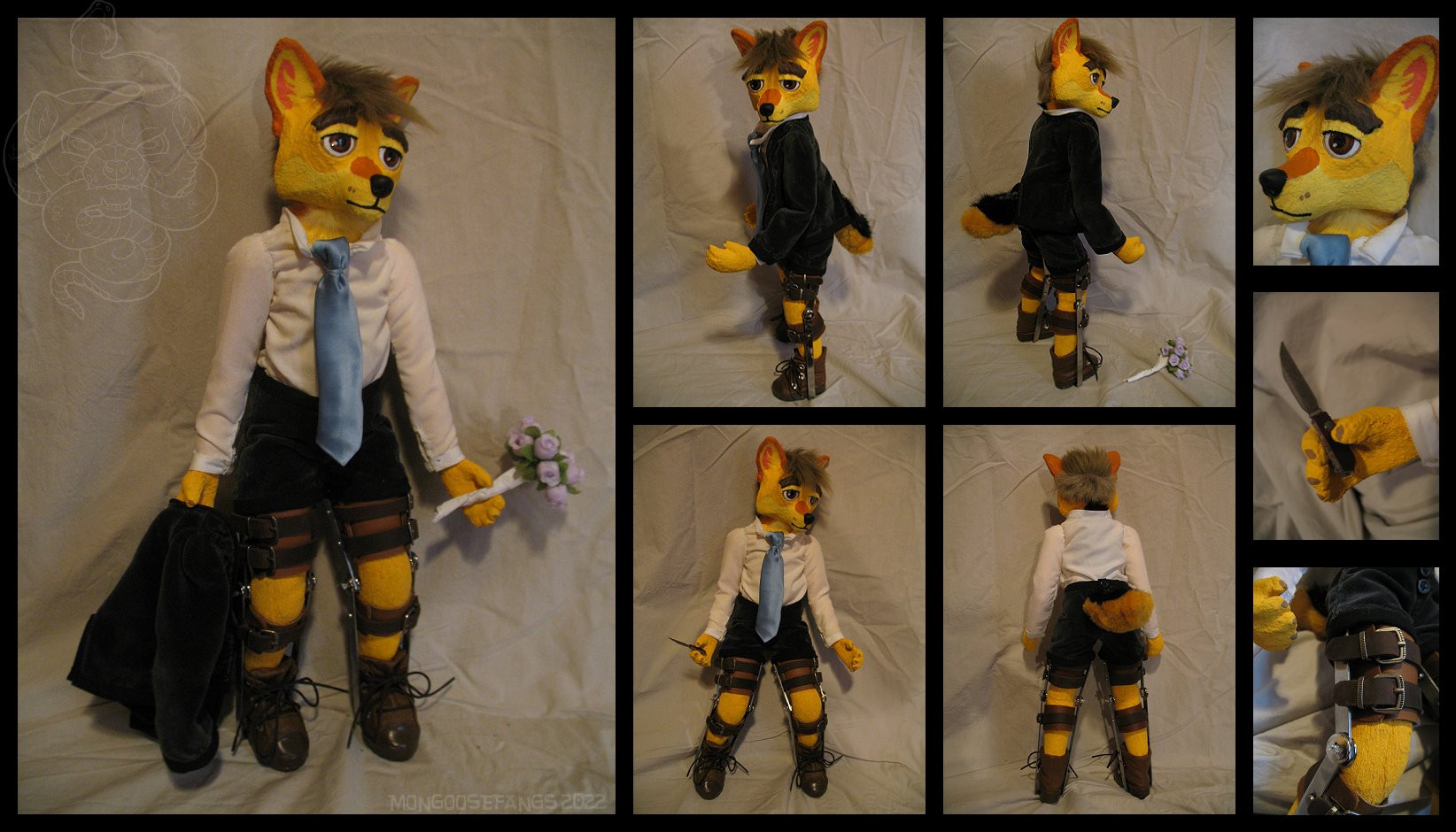 an anthropomorphic jackal boy realized as an 18" scale handmade doll