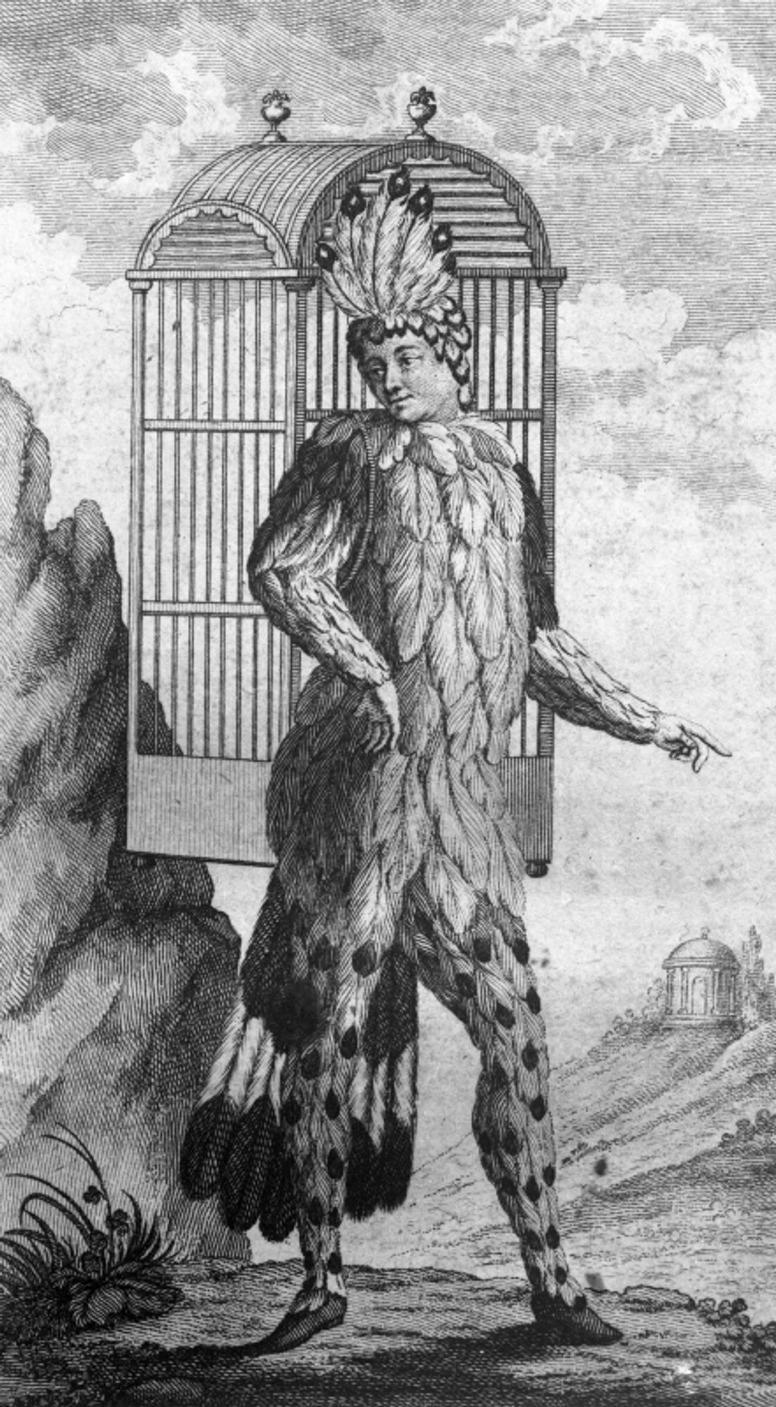 Dessin représentant Emanuel Schikaneder dans le costume de Papageno.