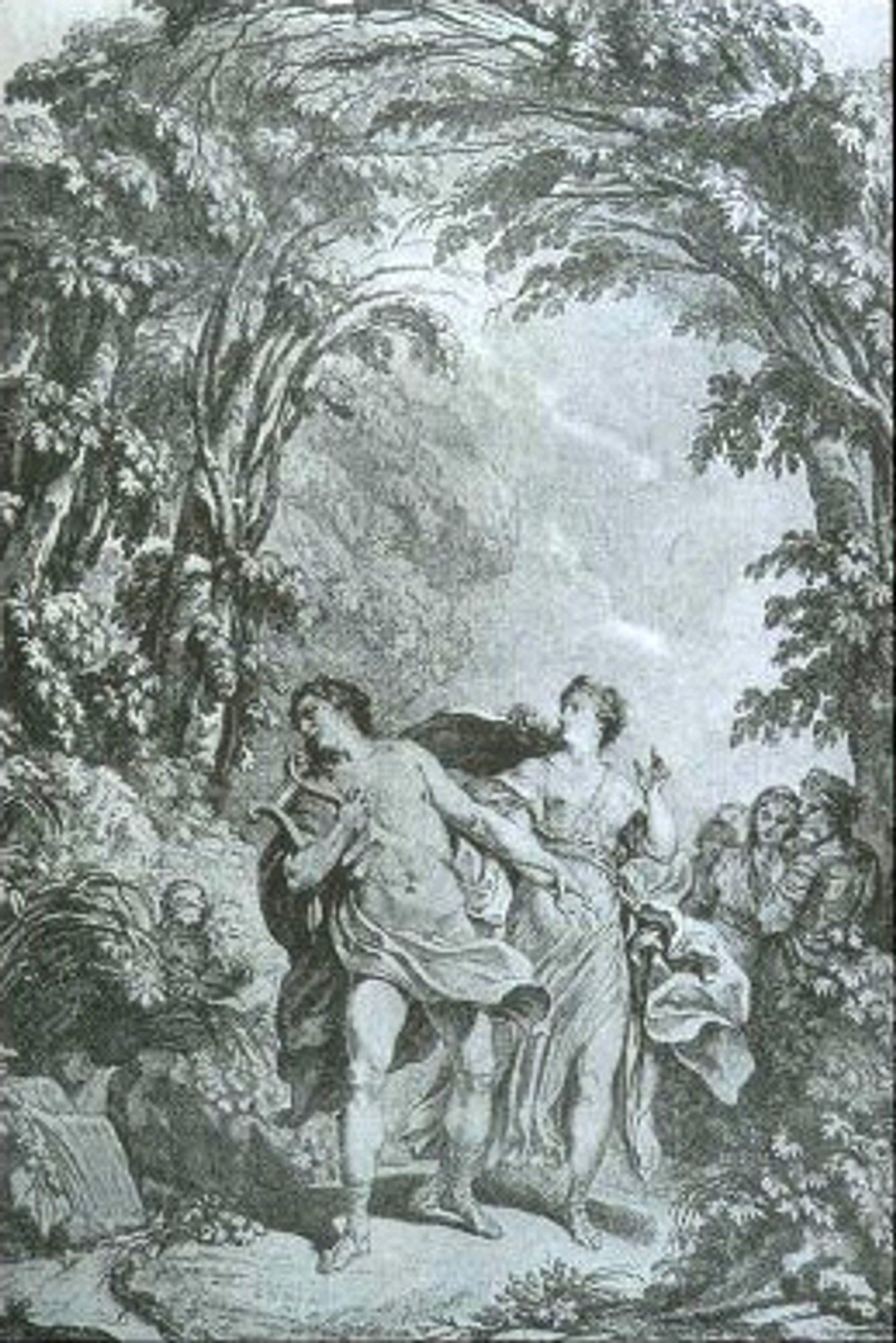 Illustration de couverture pour la première édition imprimée (Paris 1764) de la version originale de cet opéra. Noël Le Mire / D’après Charles Monnet.