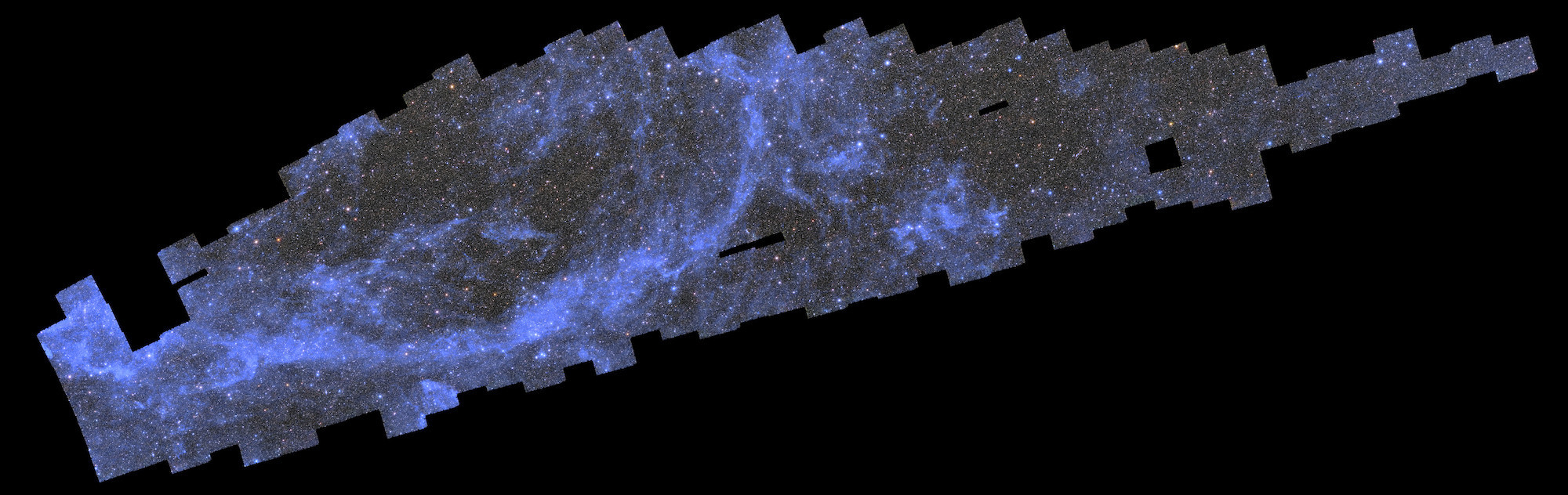 This mosaic made by ESA’s Euclid space telescopes contains 260 observations collected between 25 March and 8 April 2024. This is 1% of the wide survey that Euclid will capture during six years. In just two weeks, Euclid covered 132 square degrees of the Southern Sky, more than 500 times the area of the full Moon as seen from Earth. The full mosaic is 208 gigapixels.