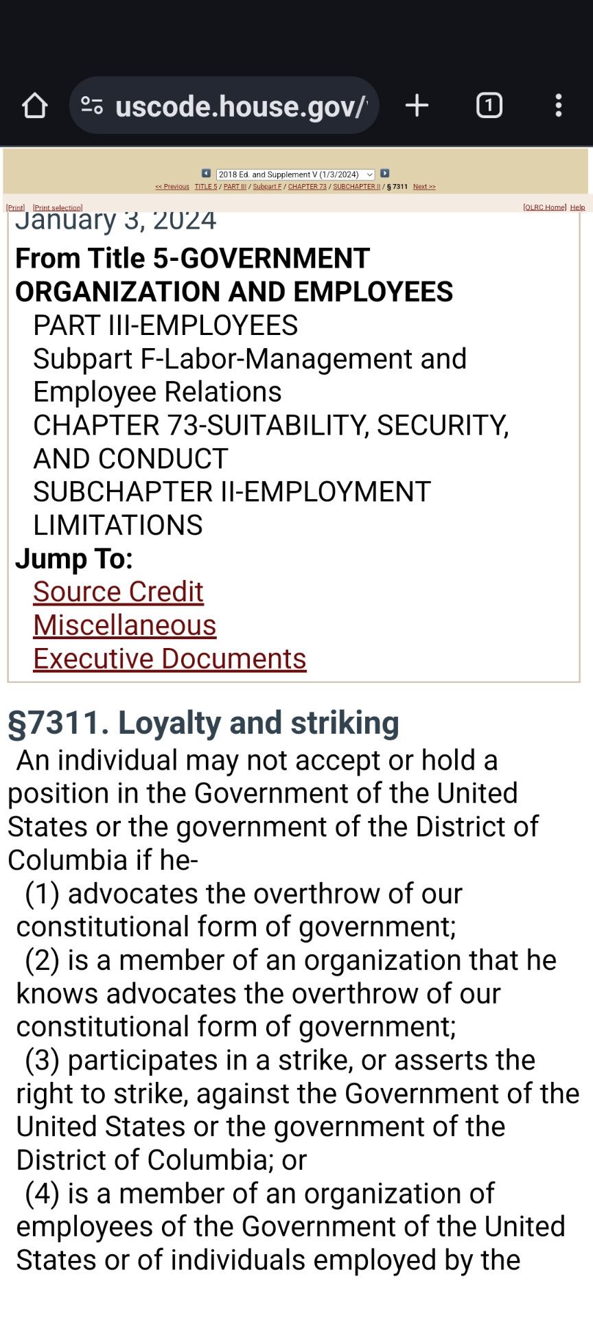 Law for employment for federal office 