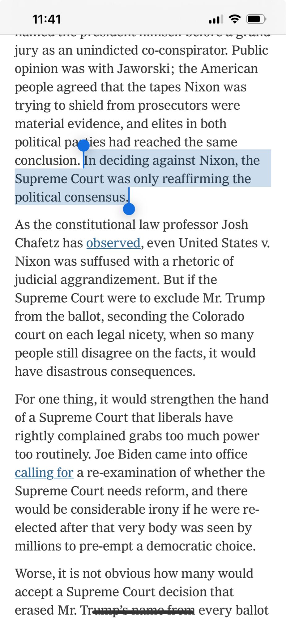 In deciding against Nixon, the Supreme Court was only reaffirming the political consensus.