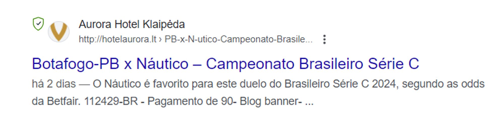 página falsa de informações sobre uma partida da Série C voltada a apostadores, hospedada na página de um hotel de Klaipéda, na Lituânia