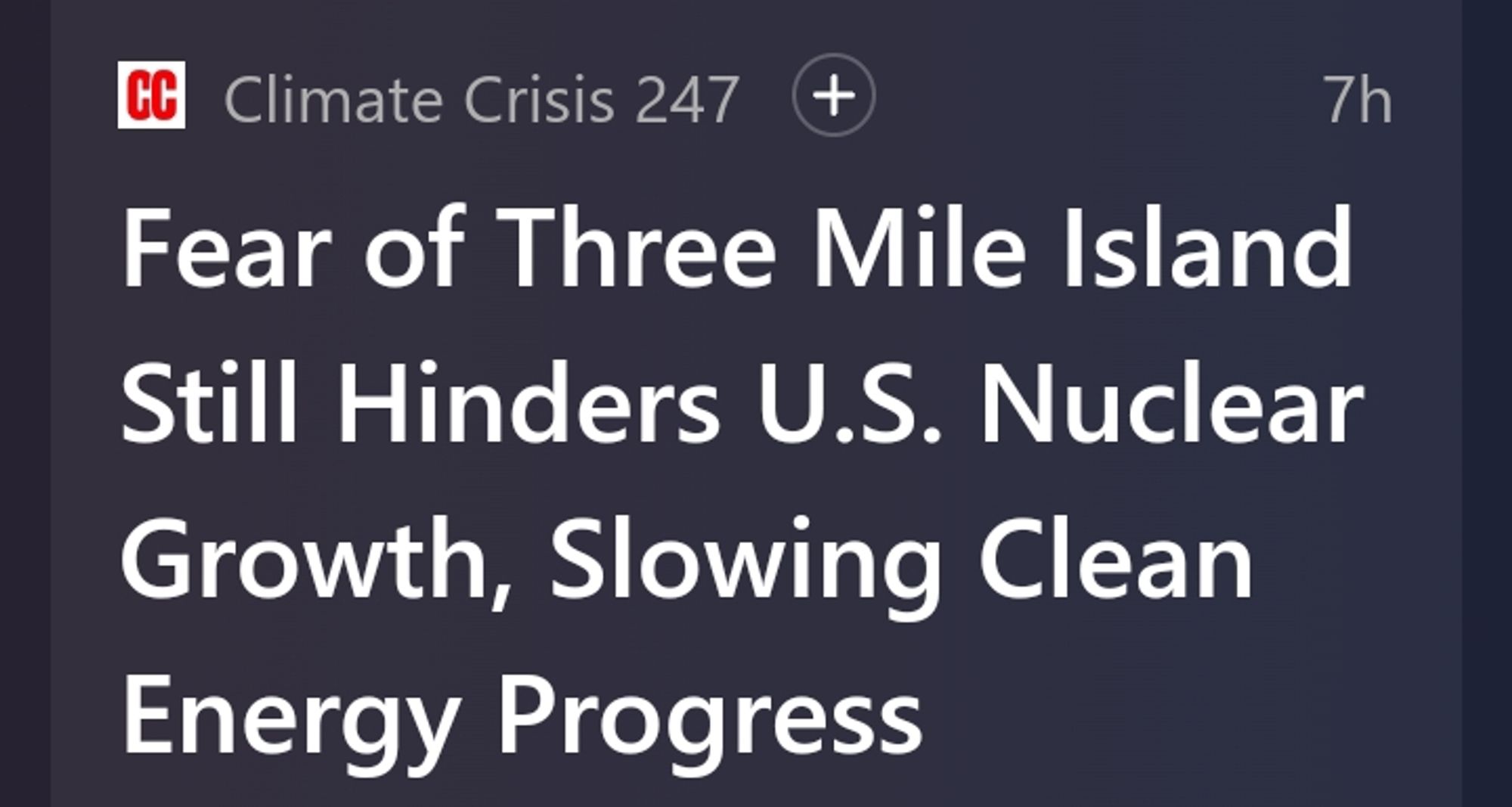 Headline. Climate Crisis 247.

Fear of Three Mile Island Still Hinders U.S. Nuclear Growth, Slowing Clean Energy Progress