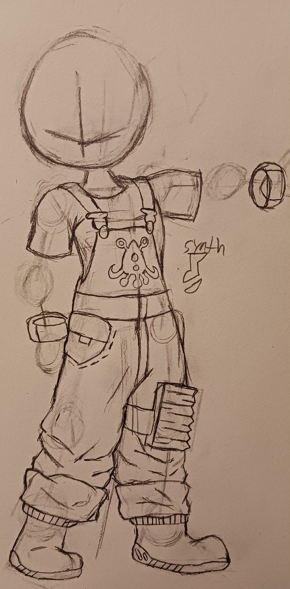 Heavy overalls with little armor on the legs. The cuffs on the legs and arms are miniature wispons use to harness the orange rockets power. Inspired by fishermen.