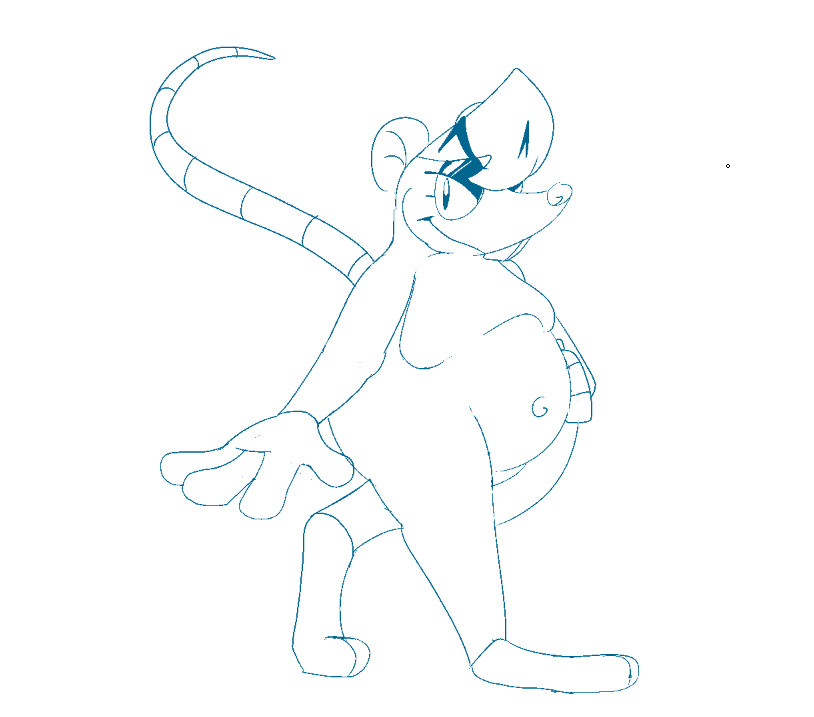 an anthropomorphic version of the Stupid Rat from Pizza Tower with one hand on their hip, legs passing each other