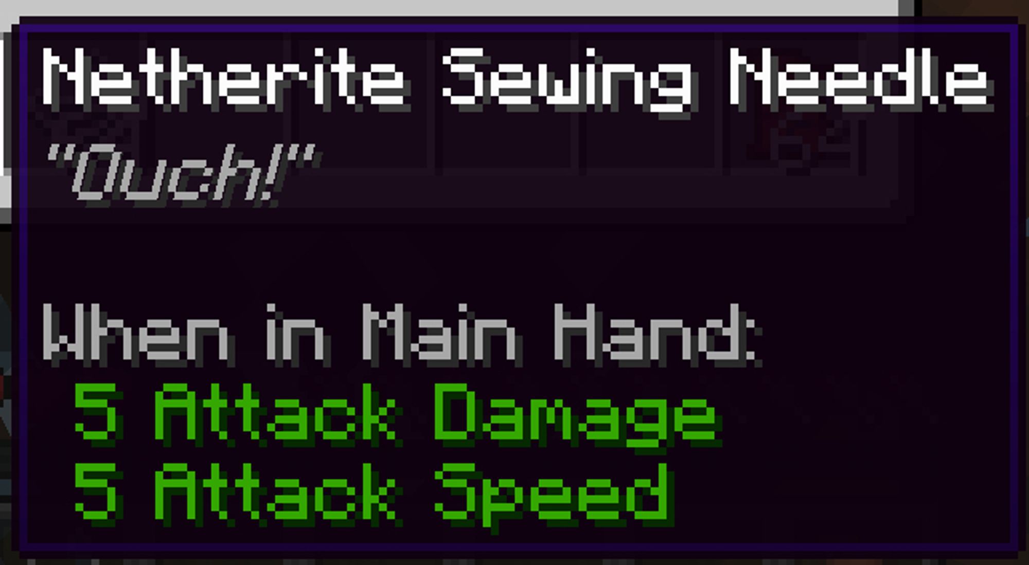 Minecraft item tooltip showing lore text "Ouch!"