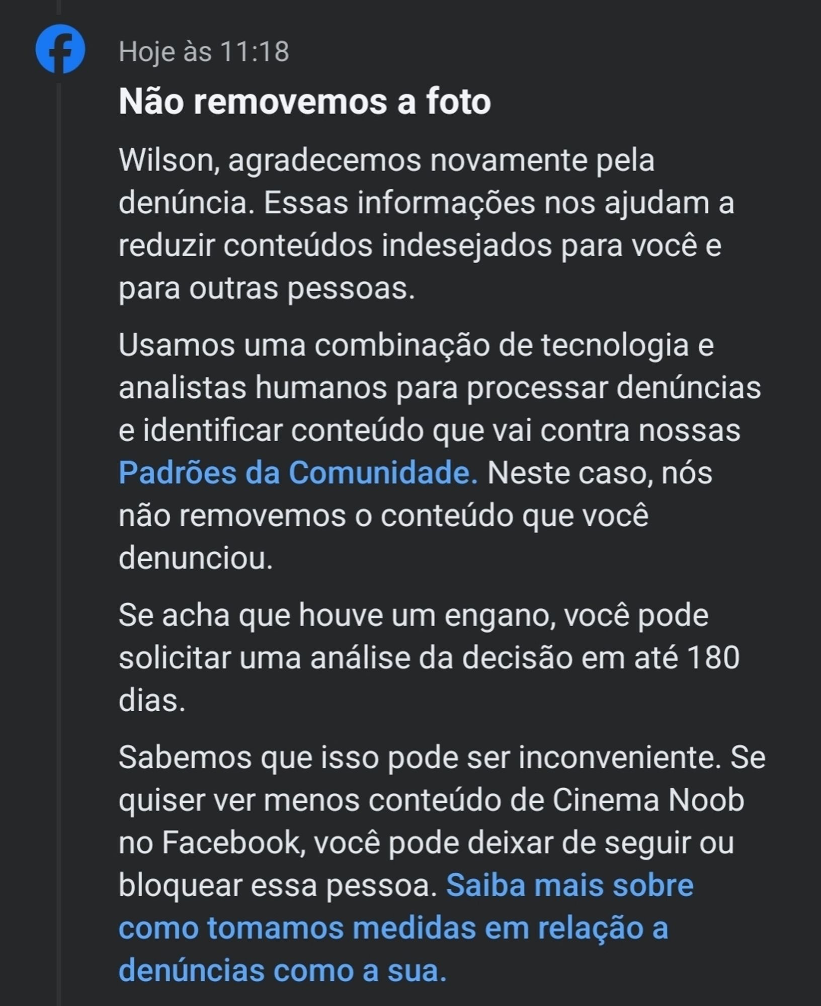 A resposta a denúncia onde diz que não é nada