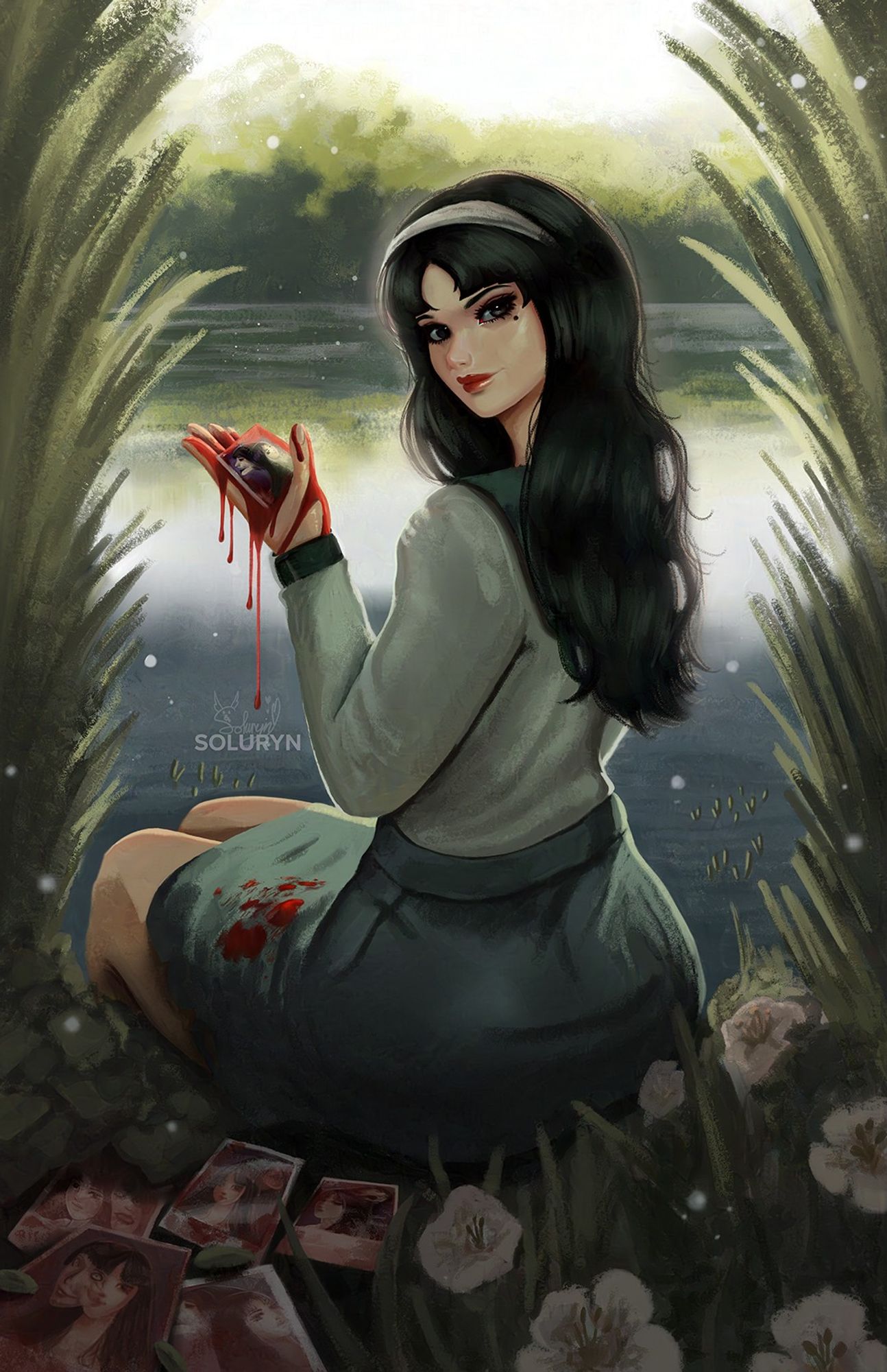 A digital fan art painting of Junji Ito's Tomie Kawakami