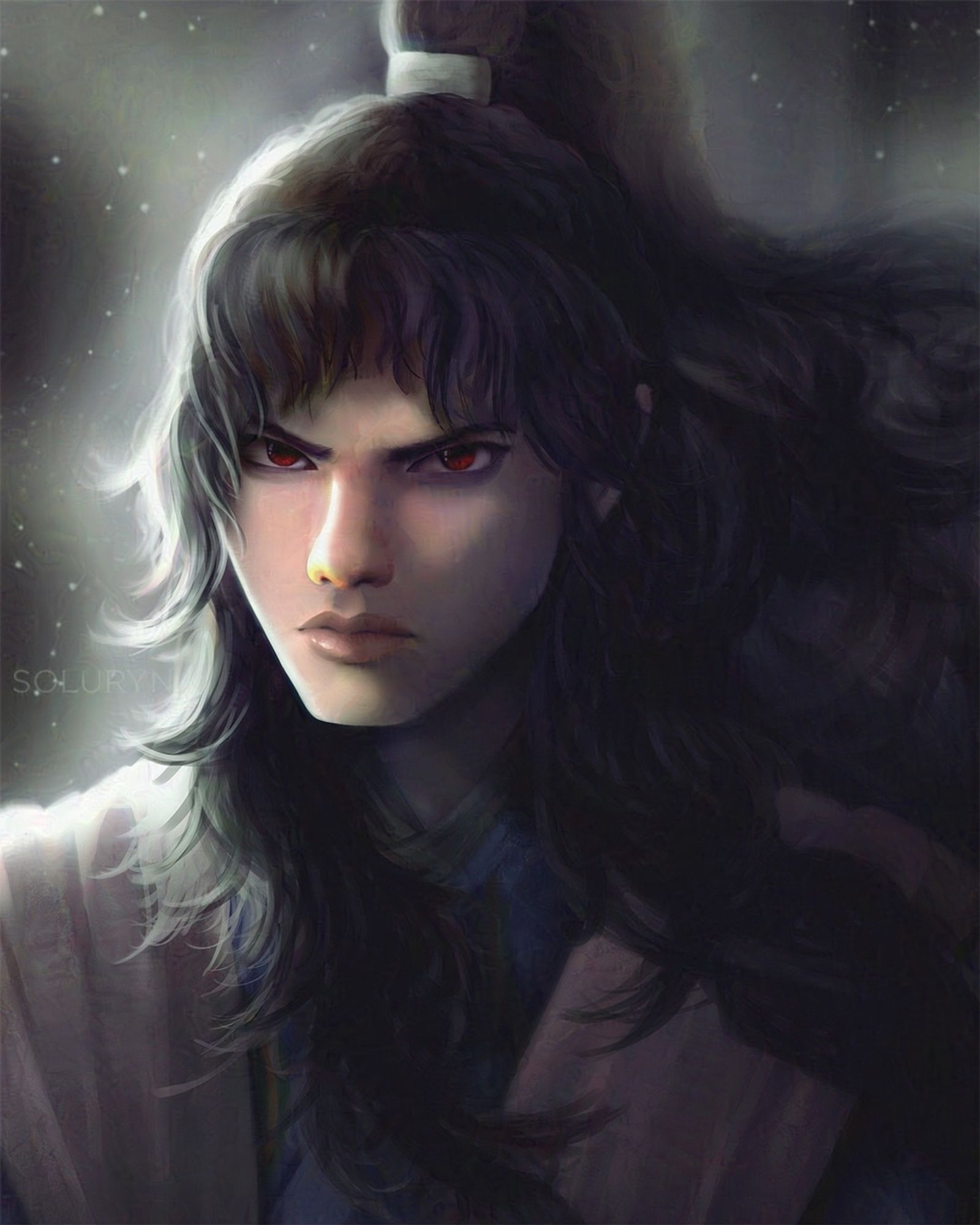 A digital fan art portrait painting of Naraku from Inuyasha