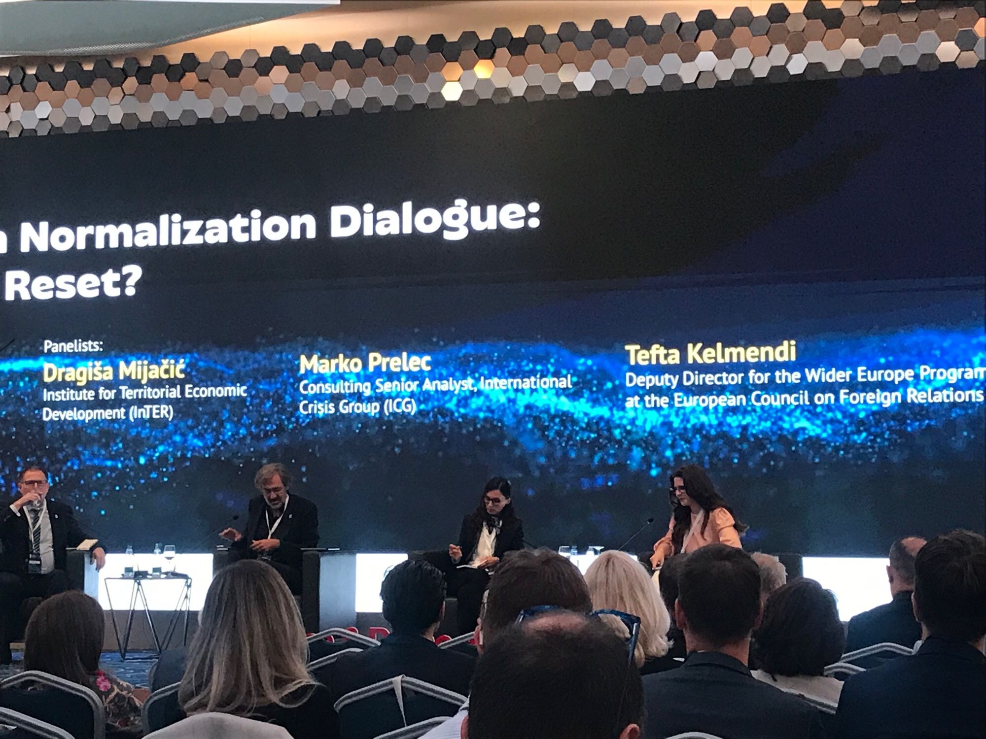 Panelists Marko Prelec, Dragisa Mijacic and Tefta Kelmendi speaking at KPDS summit