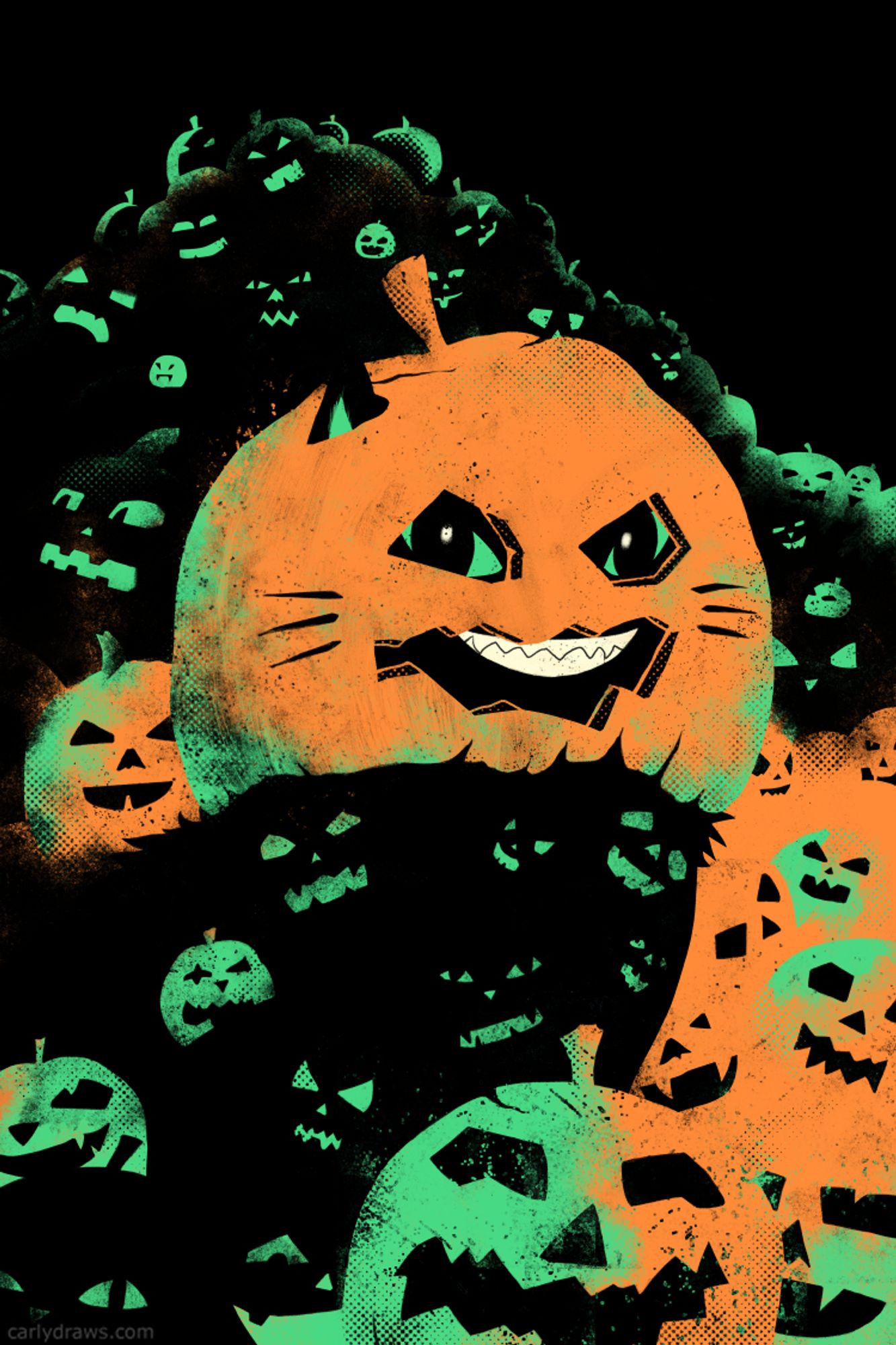 catlump Jack O lantern spookycat art by Carly A-F