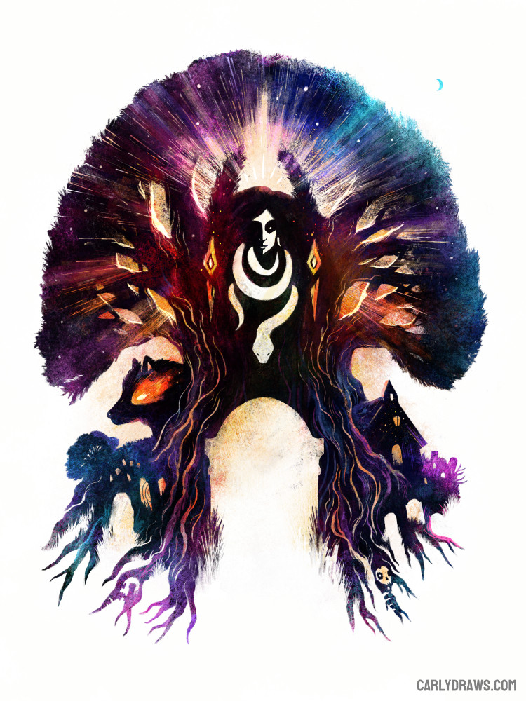 The ancient trees of graveyards, representing life and death and Hecate's crossroads.