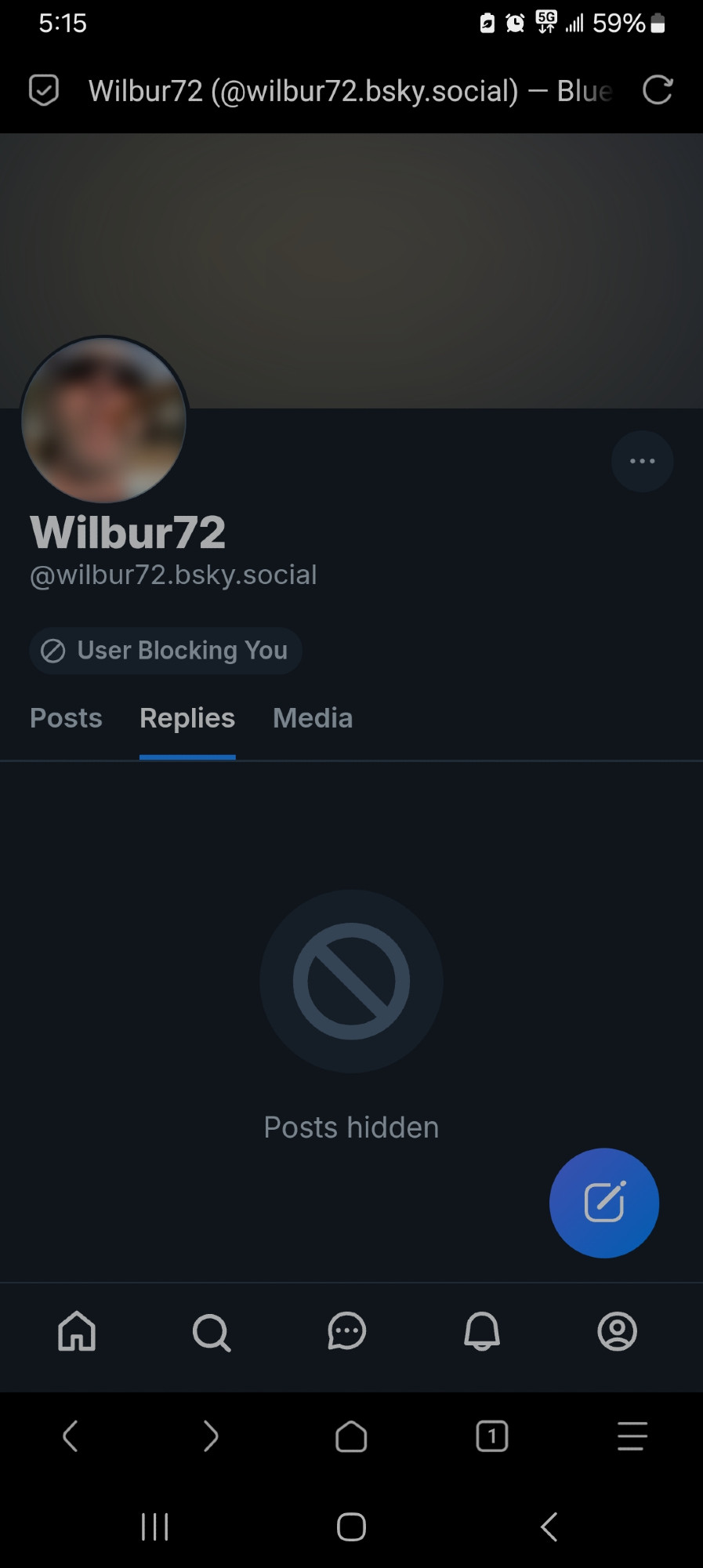 A image of @Wilbur72 using his profile to block my profile from any future interactions . 