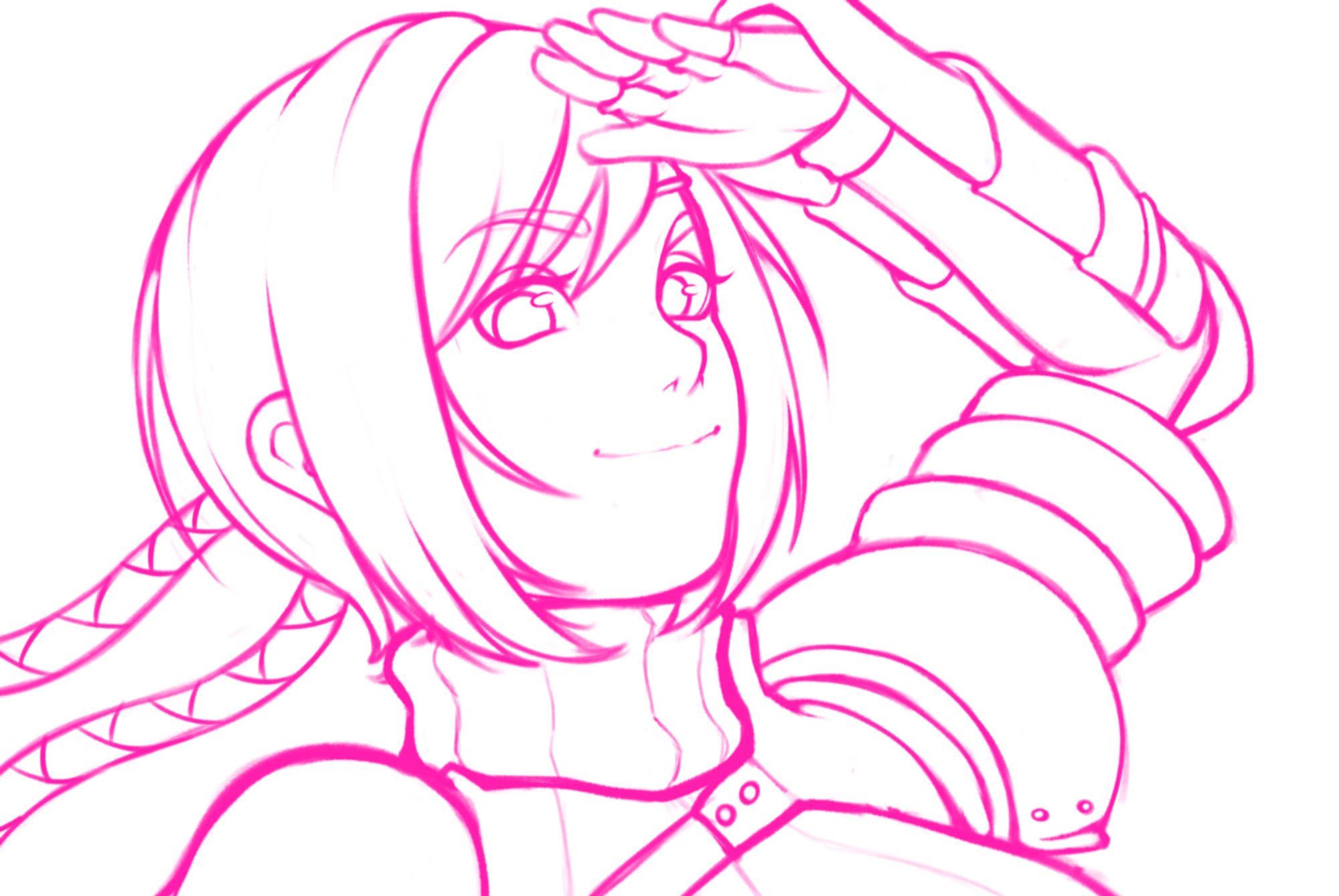 a work-in-progress monochrome sketch of yuffie kisaragi from final fantasy 7 that i'm working on

she's holding her hand to her forehead to block the sun as she searches for materia