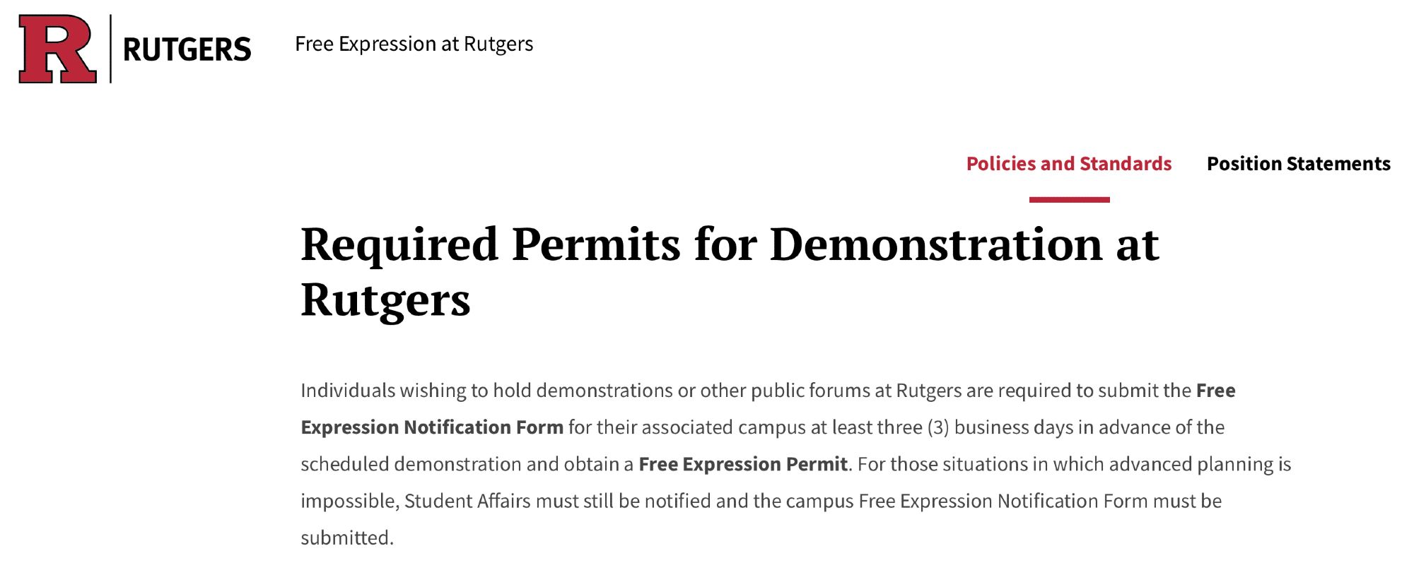 Rutgers now requires demonstrators to apply for a "Free Speech Permit" at least 3 days before any protest,