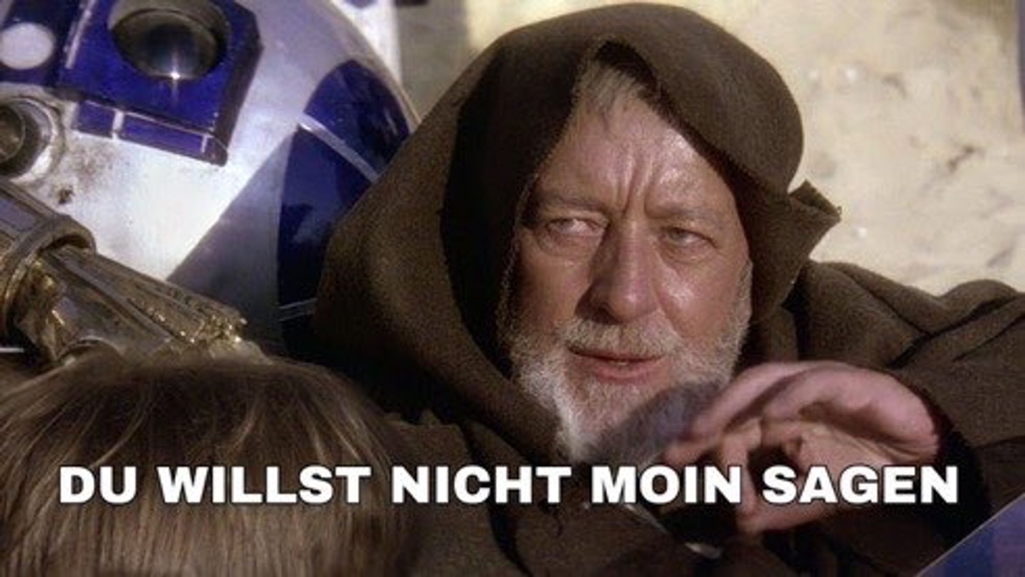 Zu sehen ist irgendein Typ aus Startrek neben ihm ist r2d2 zu sehen. Text: 'Du willst nicht Moin sagen.'