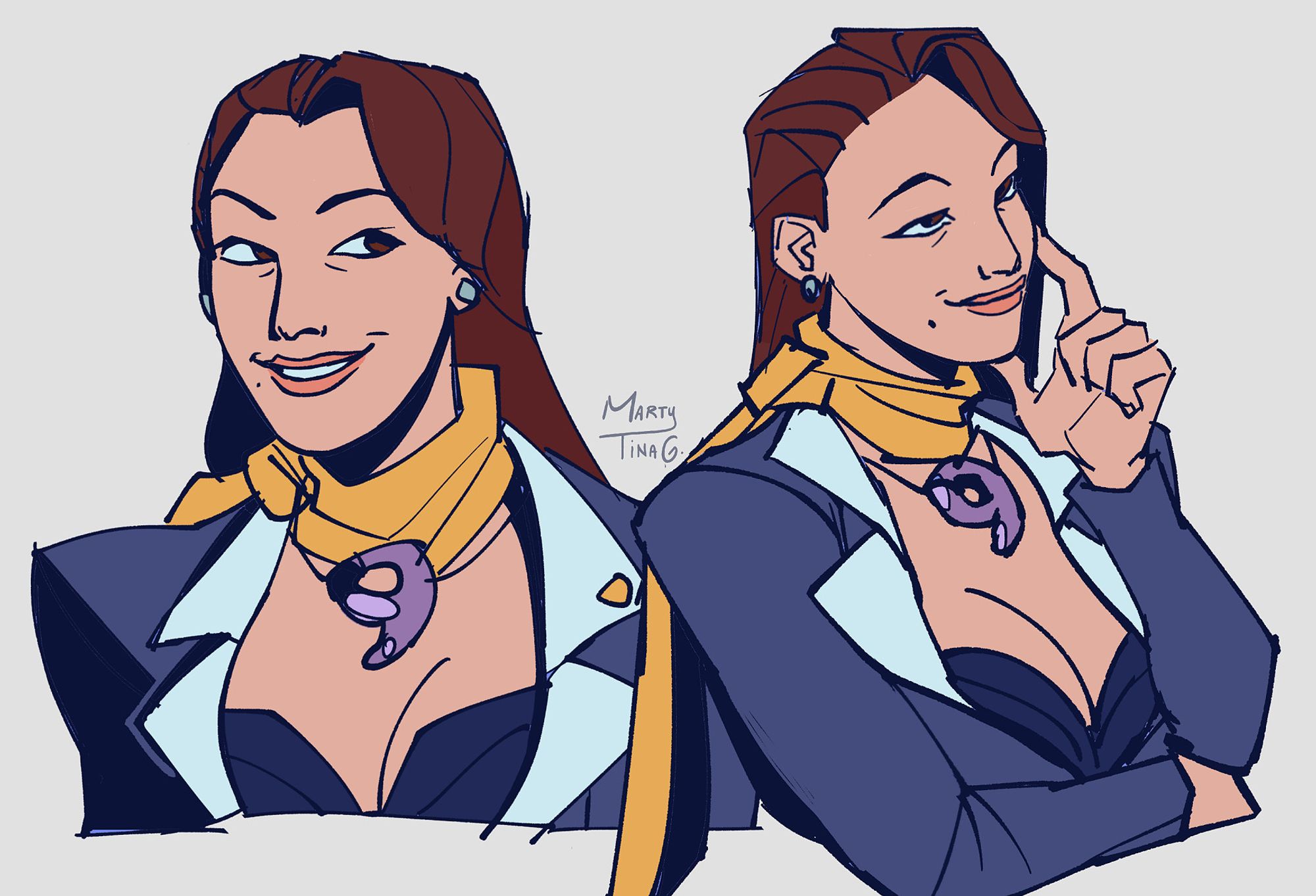 two digitally drawn busts of mia fey from ace attorney