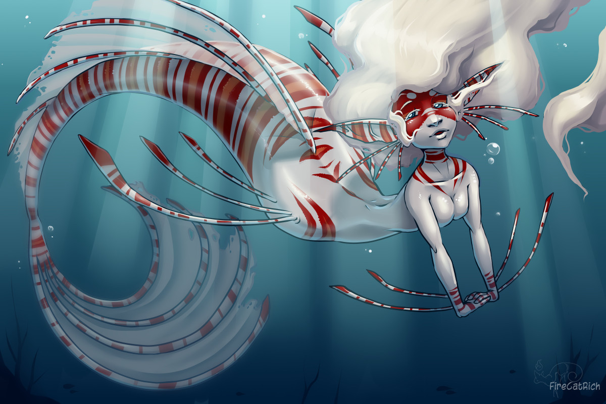 Mermay 2021. Mermaid swimming near the surface of the ocean.