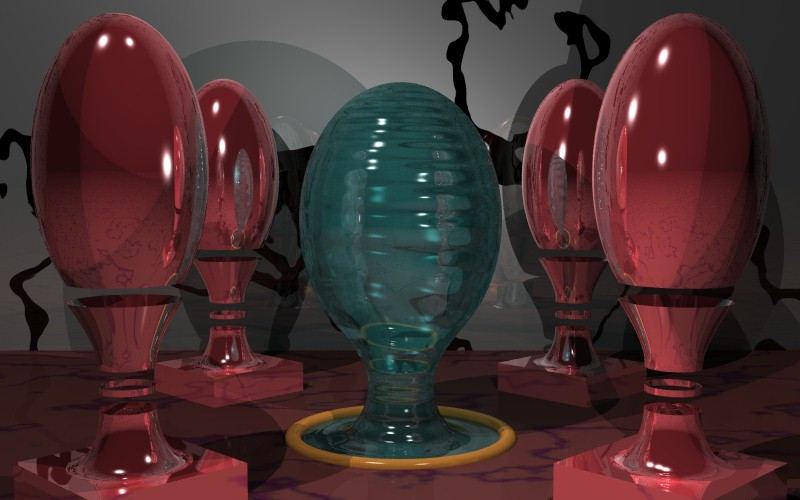 POVRAY render of 5 buttplugs.