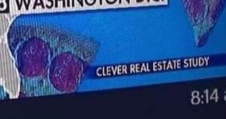 Detail of silly pizza map, showing that the study was done by an entity styled "Clever Real Estate"