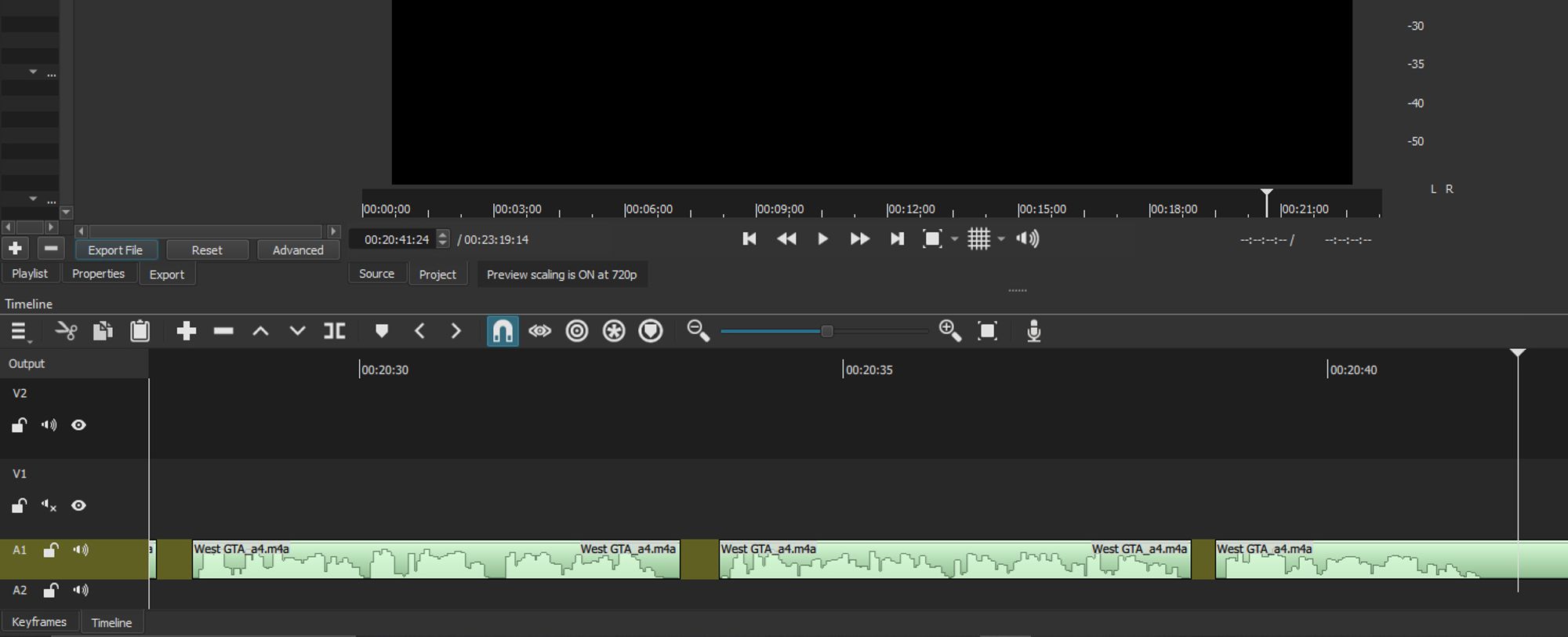 Screenshot of script audio clipping in Shotcut