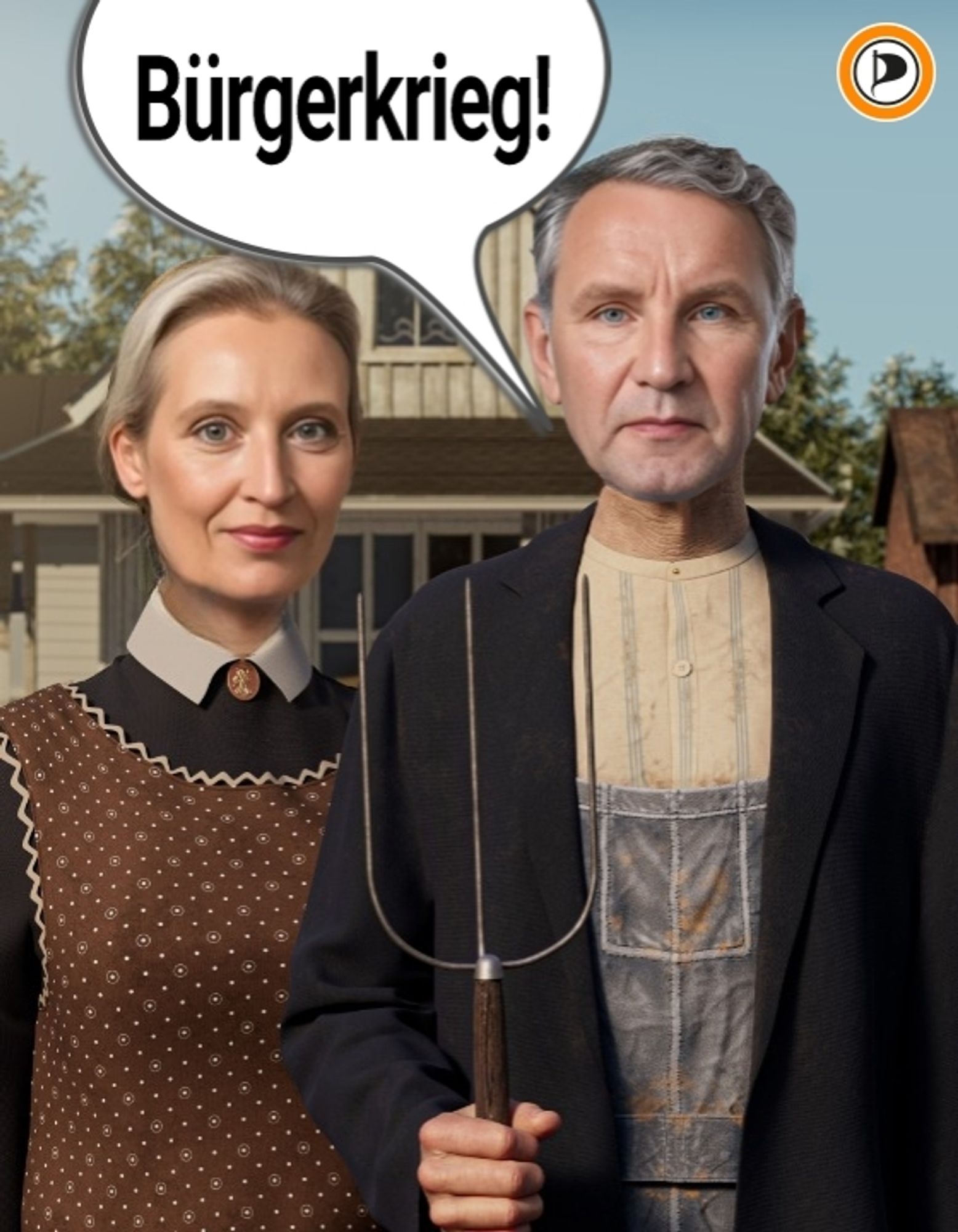 !B Höcke und Weidel im Gemälde American Gothic mit Durchblase "Bürgerkrieg"