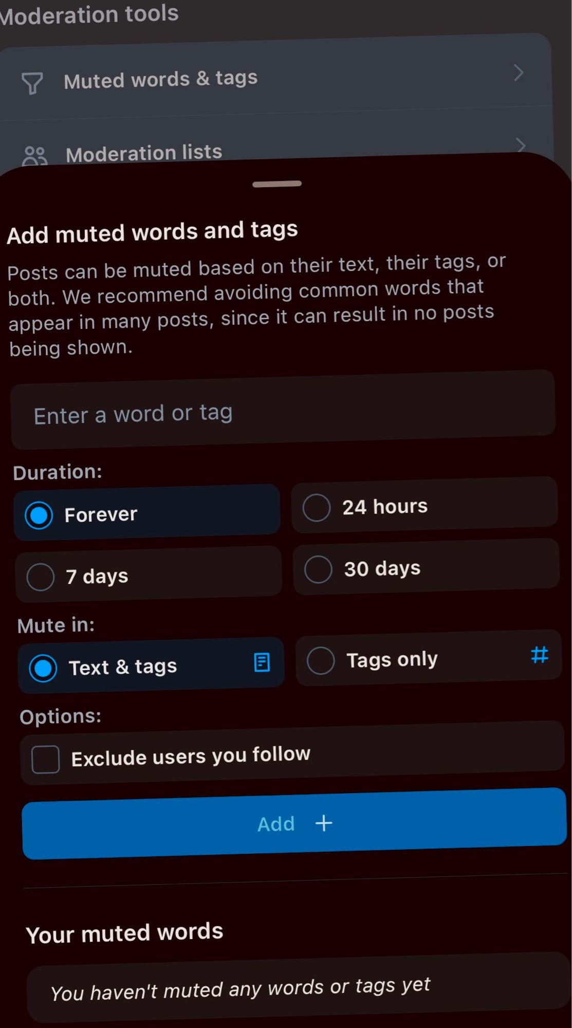 UI for Muted Words & Tags