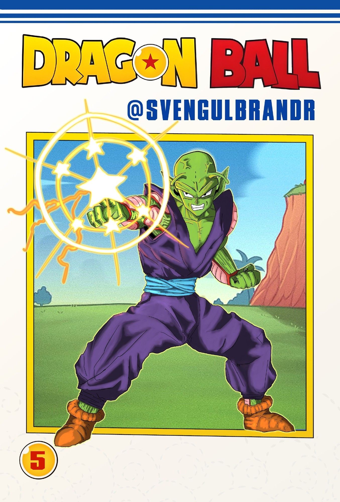 Piccolo preparing to fire up his Special Beam Cannon (Makankosappo), which has the seven-star dragon ball shape.