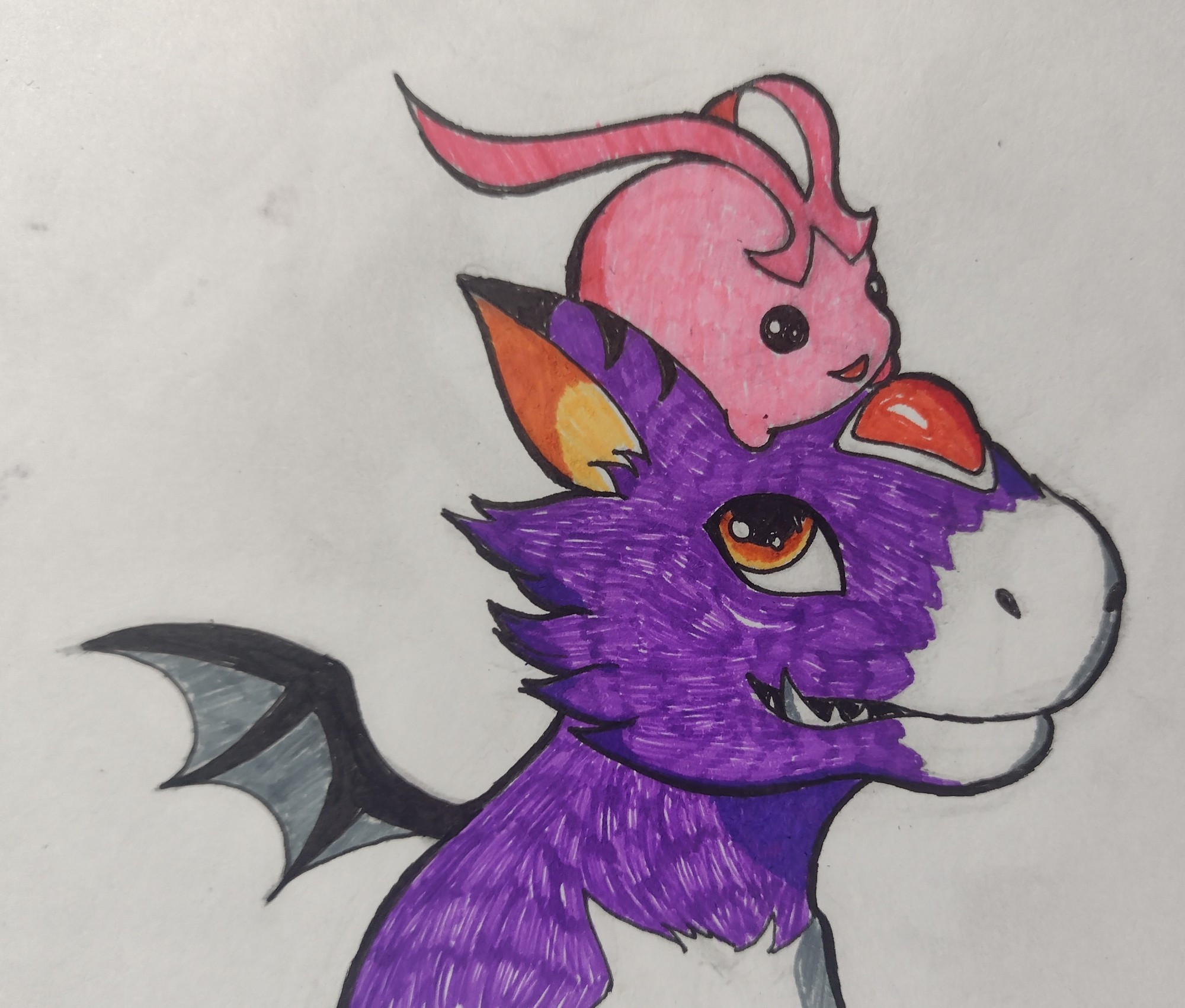 A Dorumon, from the Digimon franchise, with a Tokomon X antibody in its head 