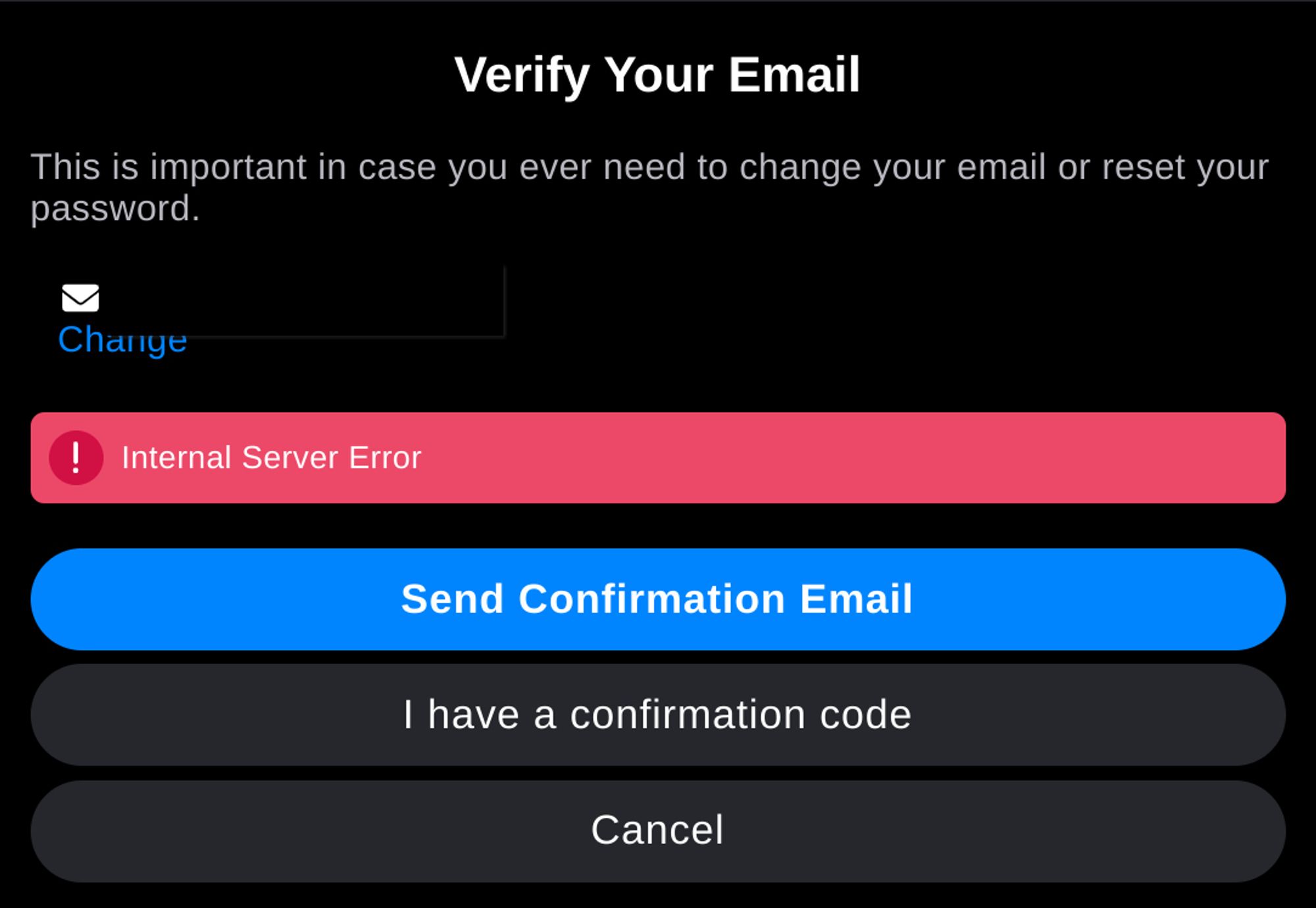 "Verify email" in Bluesky settings showing an error.