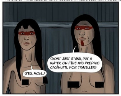 Censored panel from my comic (nipples covered with black squares).