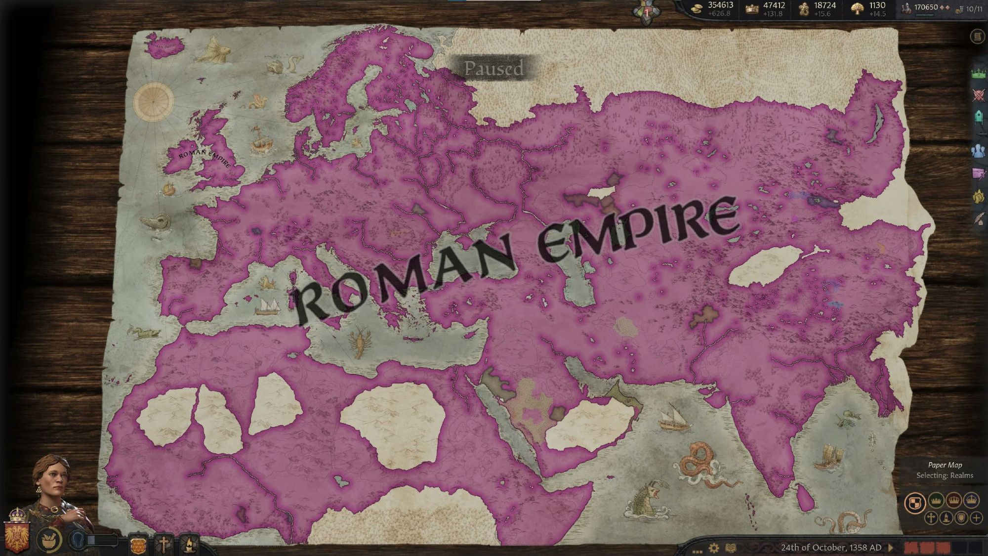 Die Karte von Crusader Kings 3. Das Roman Empire kontrolliert die gesamte Spielwelt.