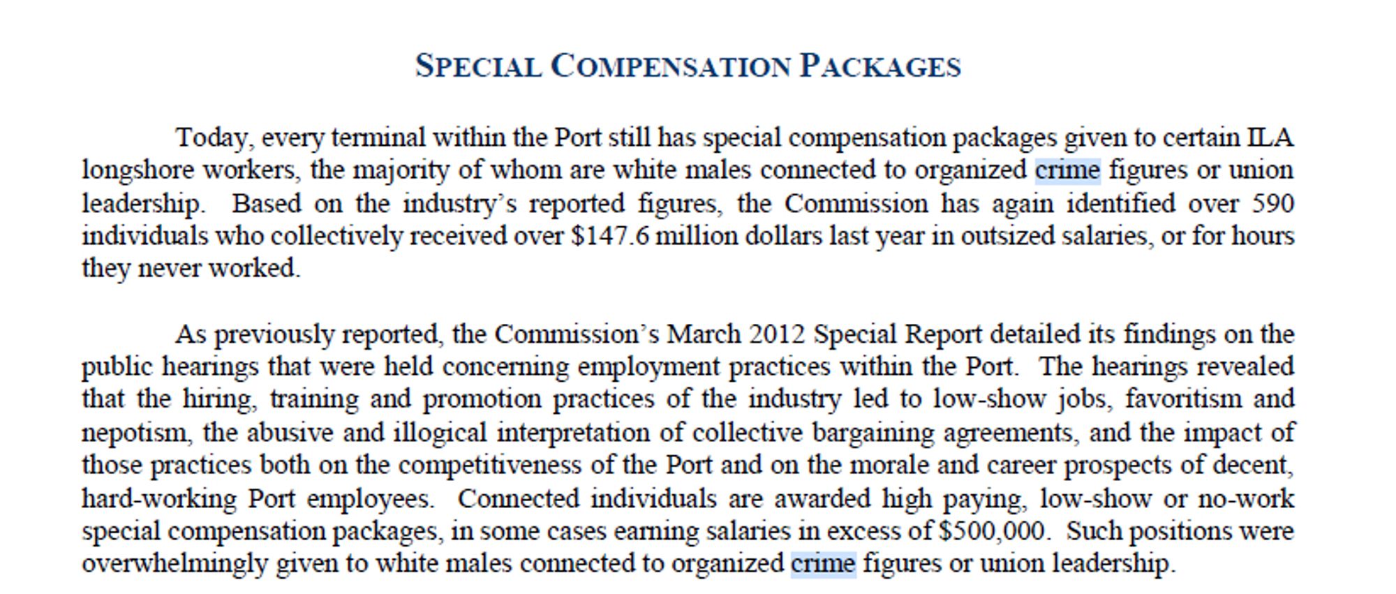 Ausschnitt aus dem Bericht "Special Compensation Packages"