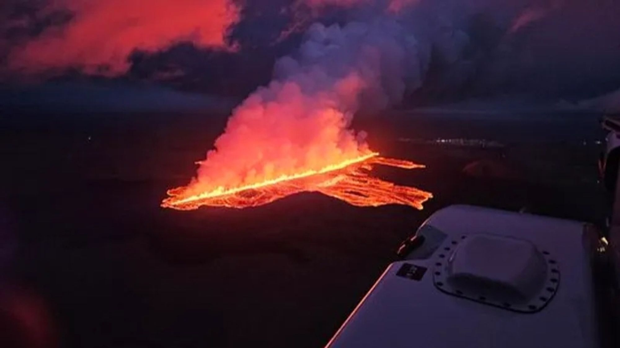 Aerial photo of the eruption fissure in Iceland. Provided by meteorological office Iceland.