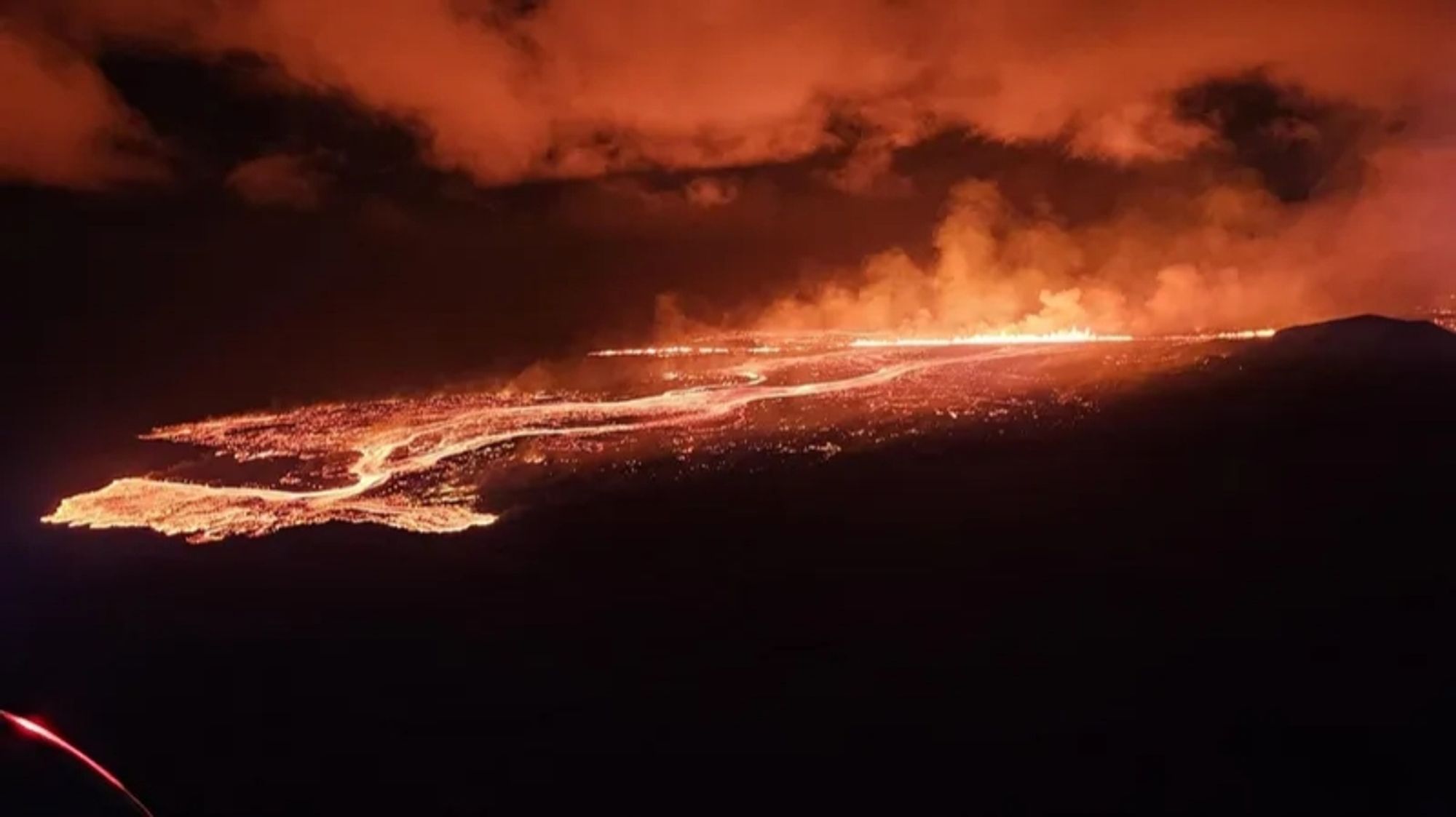 Night photo of lava flows on Iceland. Provided by the Icelandic Coast Guard