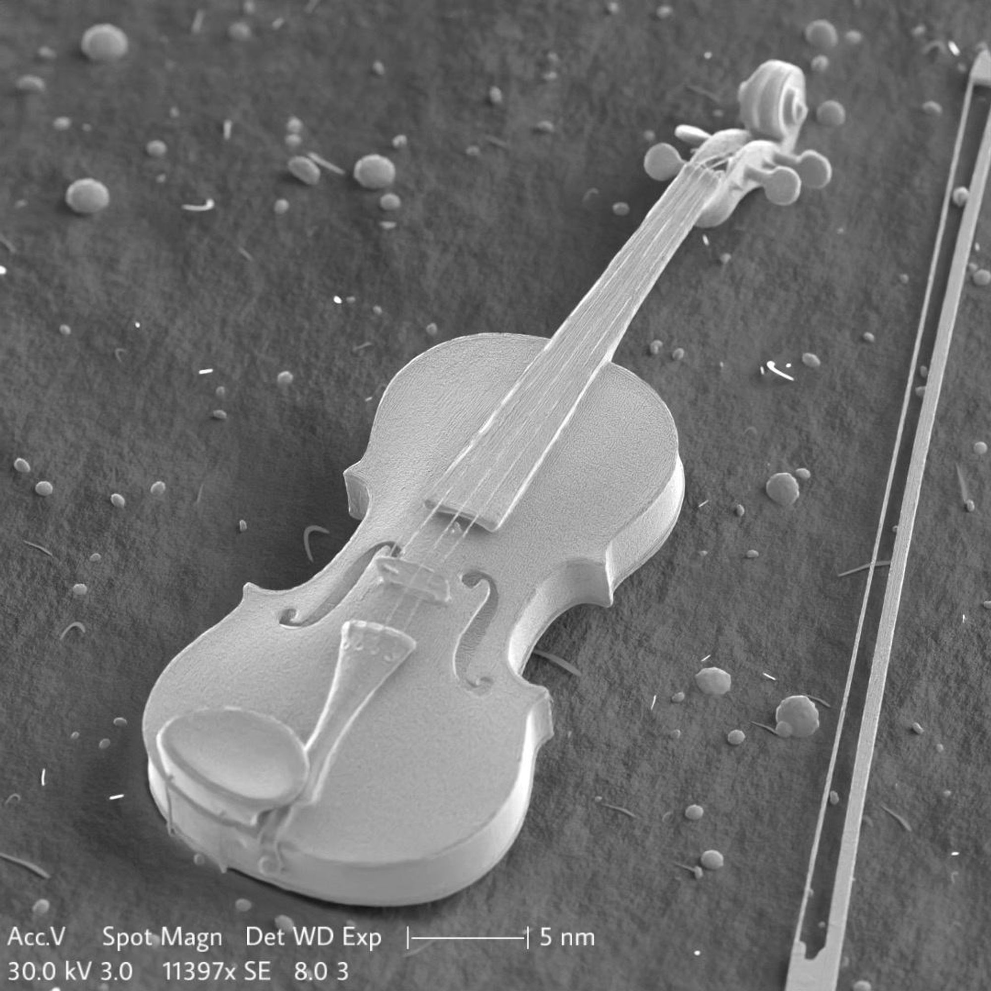 I am not certain this is the world's TINIEST violin, but at a nanometer-scale it certainly is tiny. :D