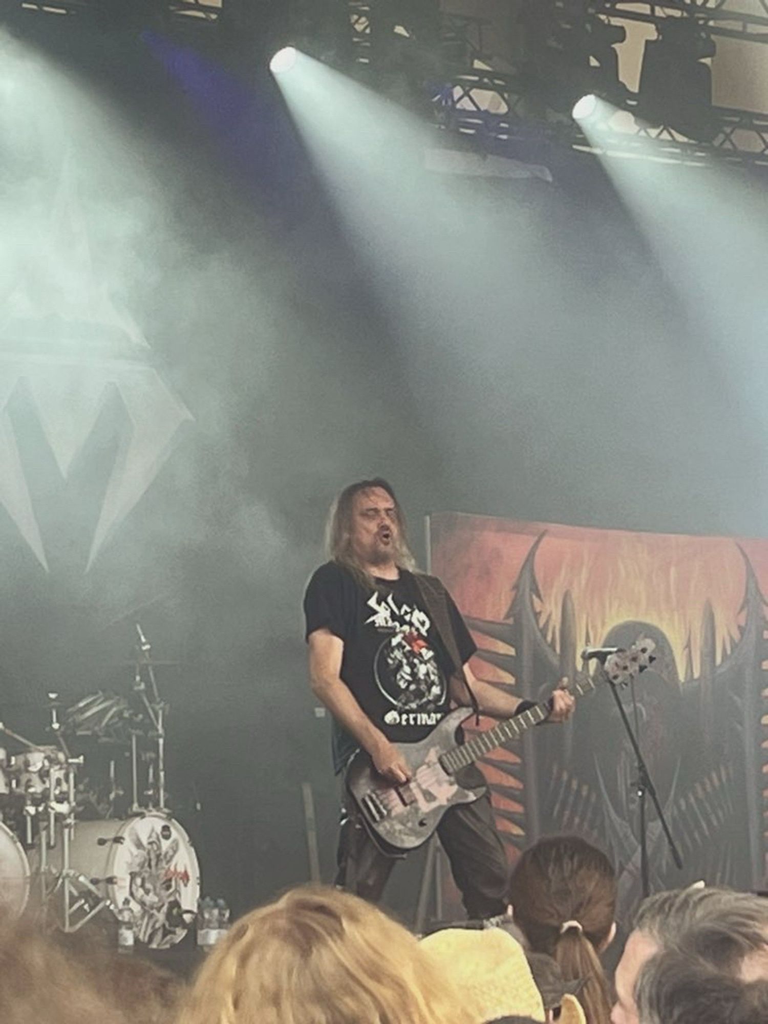 Tom Angelripper, frontman of German Thrashmetalband Sodom performing on Stage oh Klash of the Ruhrpott in Gelsenkirchen Amphitheater 2024 colorized