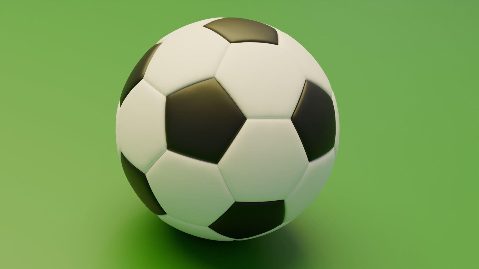 A render of a 3d modeled soccer ball on a bright green background.