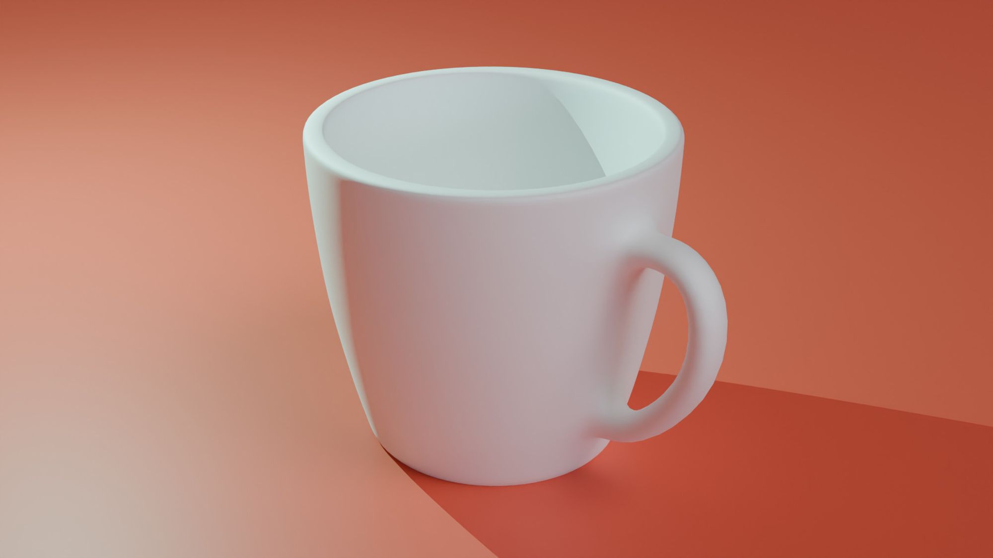 A 3d render of a white mug on a orange background